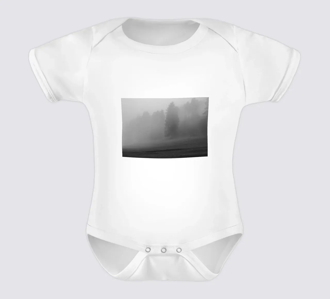 Meadow and trees in the fog short-sleeve baby romper by Something for you