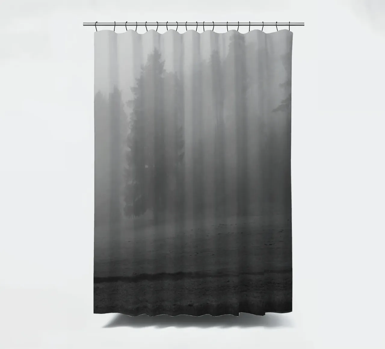 Meadow and trees in the fog shower curtain by Something for you