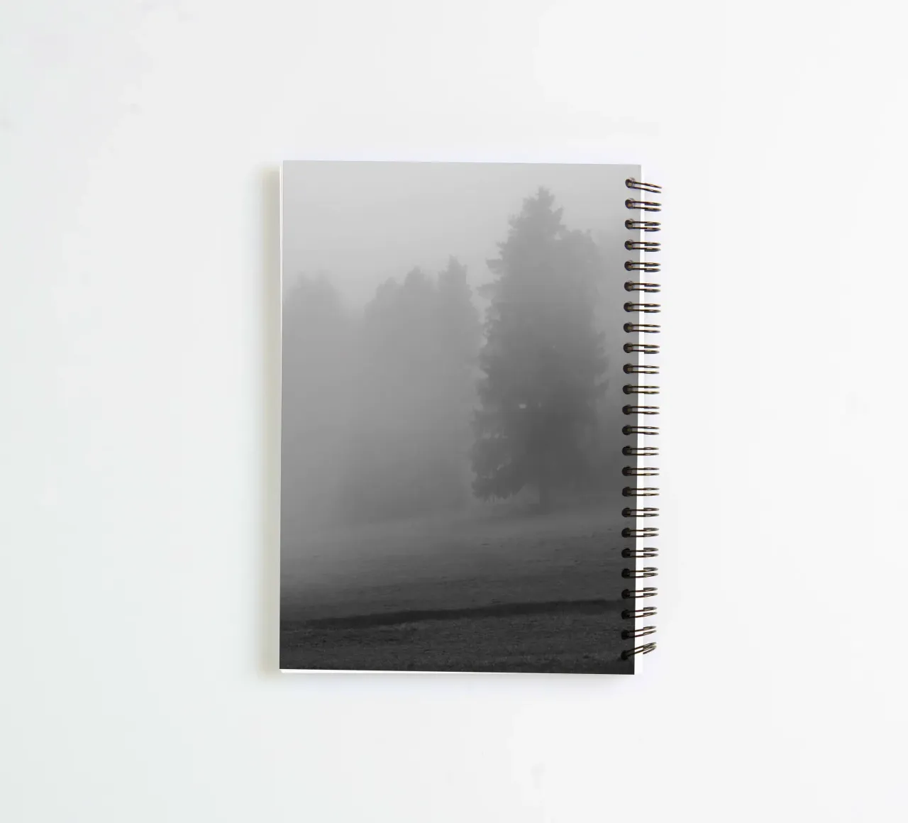 Meadow and trees in the fog spiral notebook by Something for you