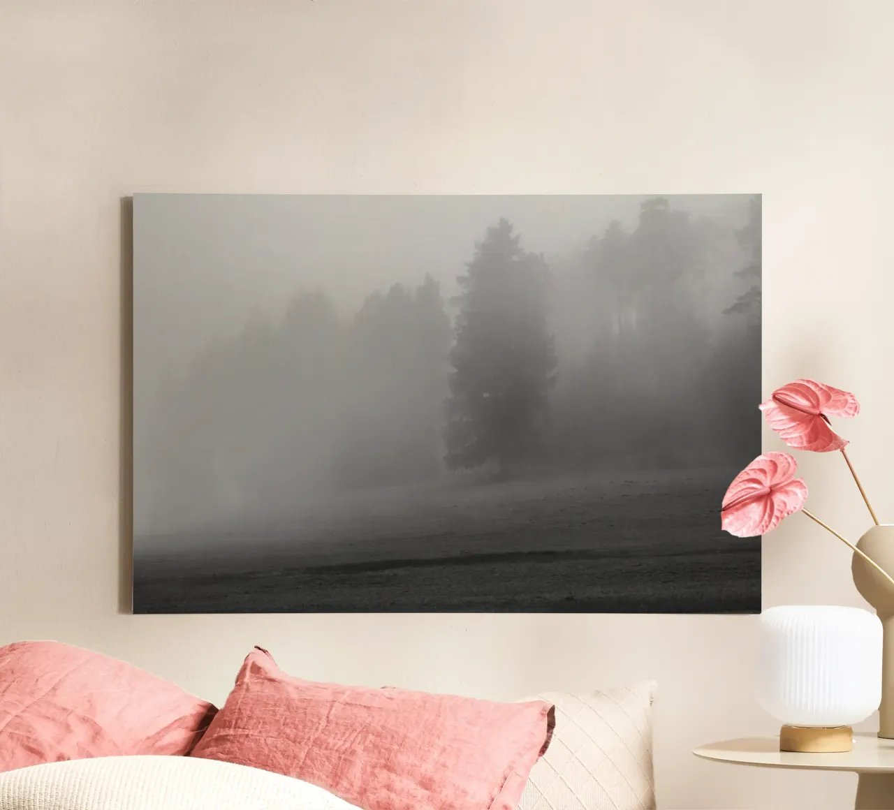 Meadow and trees in the fog canvas by Something for you