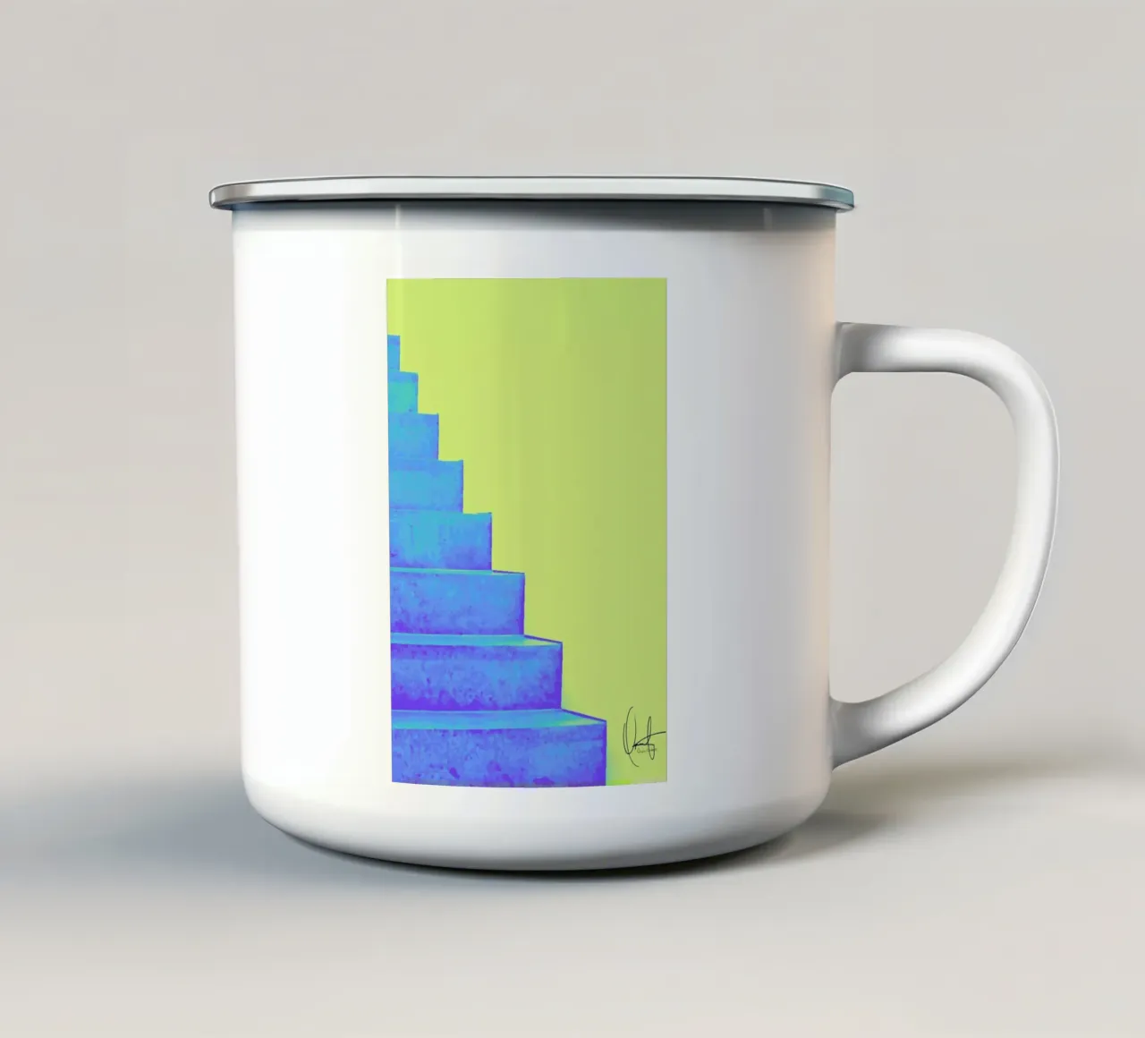 Santorini taza de esmalte de Xchange Art Studio