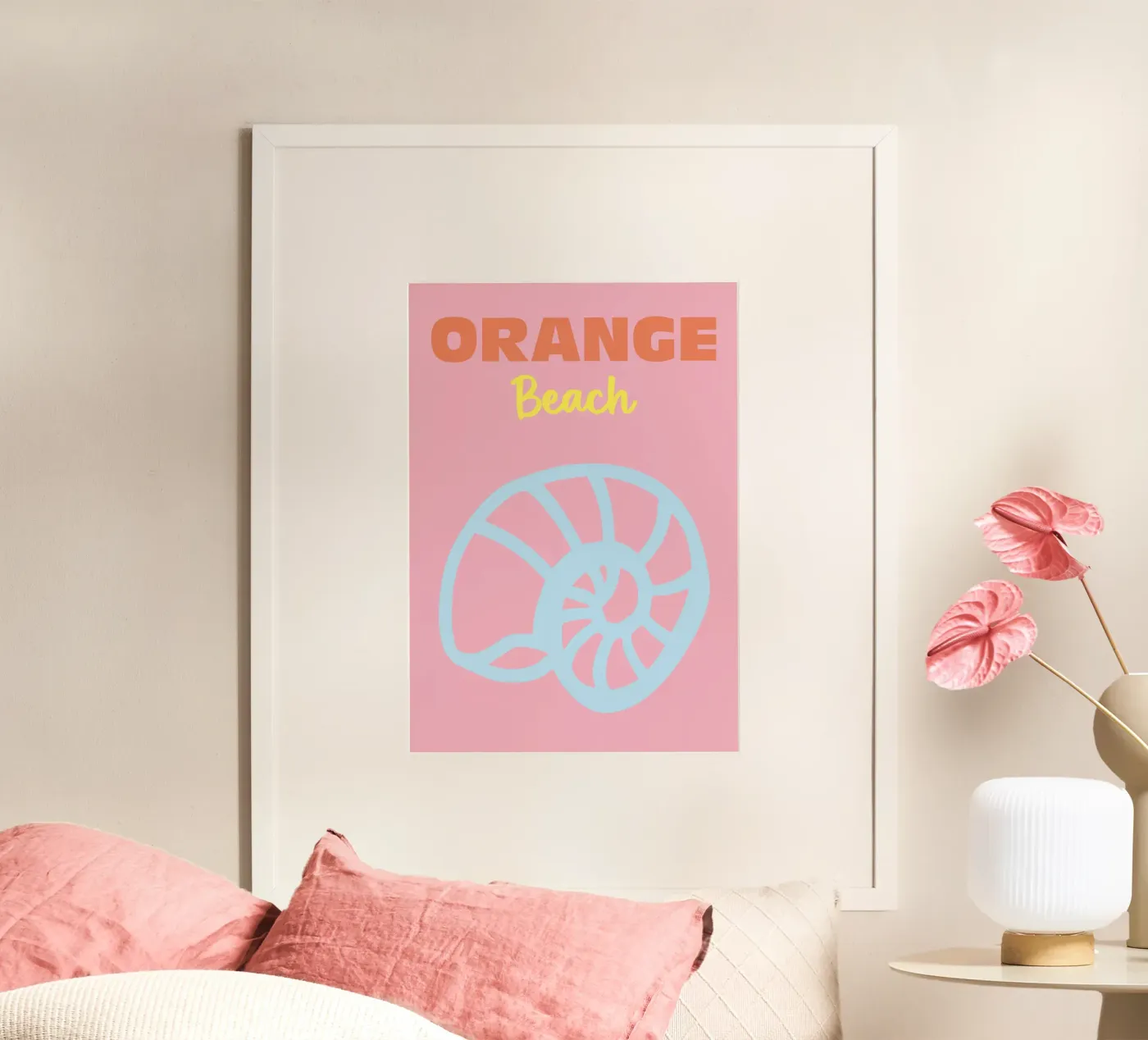 Orange Beach | Poster da viaggio, stampa artistica, decorazione da parete, spiaggia, rosa poster da Colorful Homes