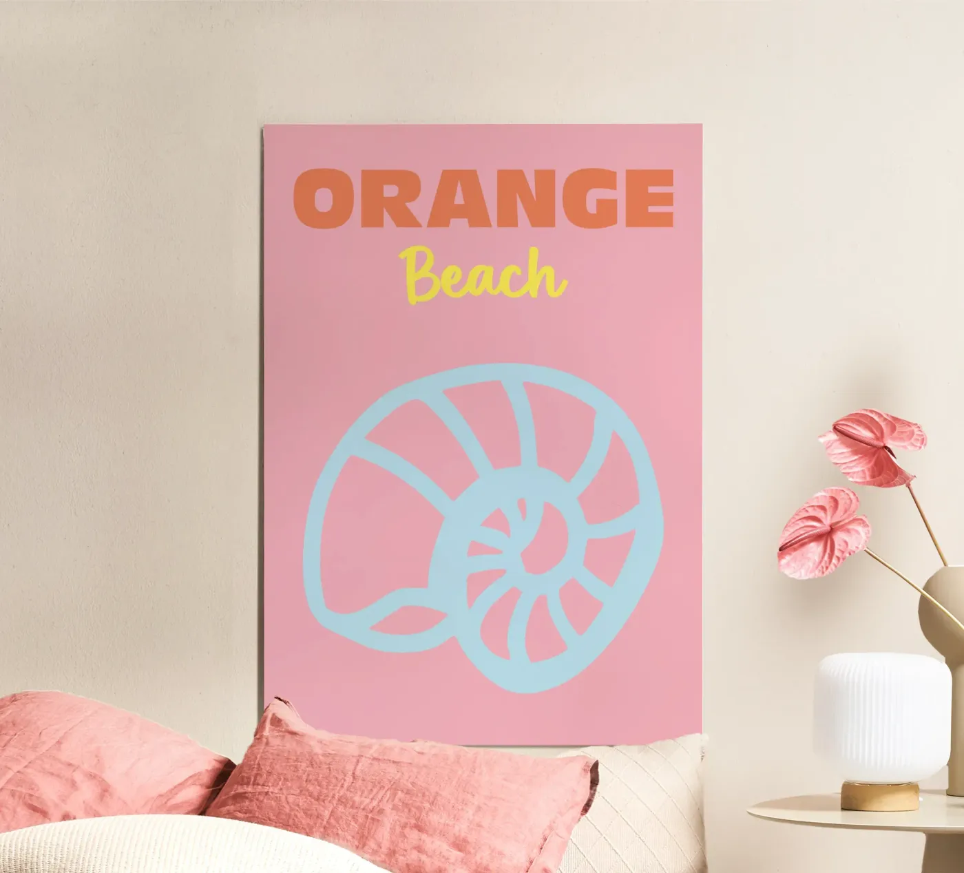 Orange Beach | Poster da viaggio, stampa artistica, decorazione da parete, spiaggia, rosa poster da Colorful Homes