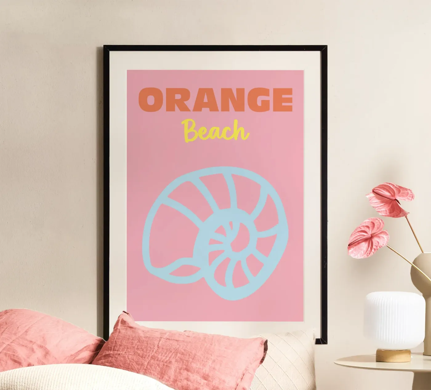 Orange Beach | Poster da viaggio, stampa artistica, decorazione da parete, spiaggia, rosa poster da Colorful Homes