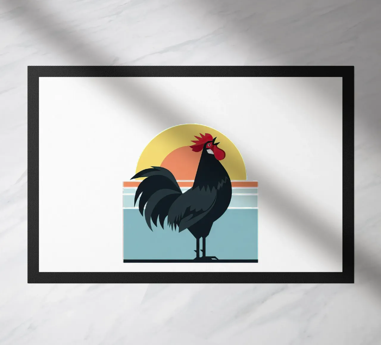 rooster crowing doormat by Minimalist vector art