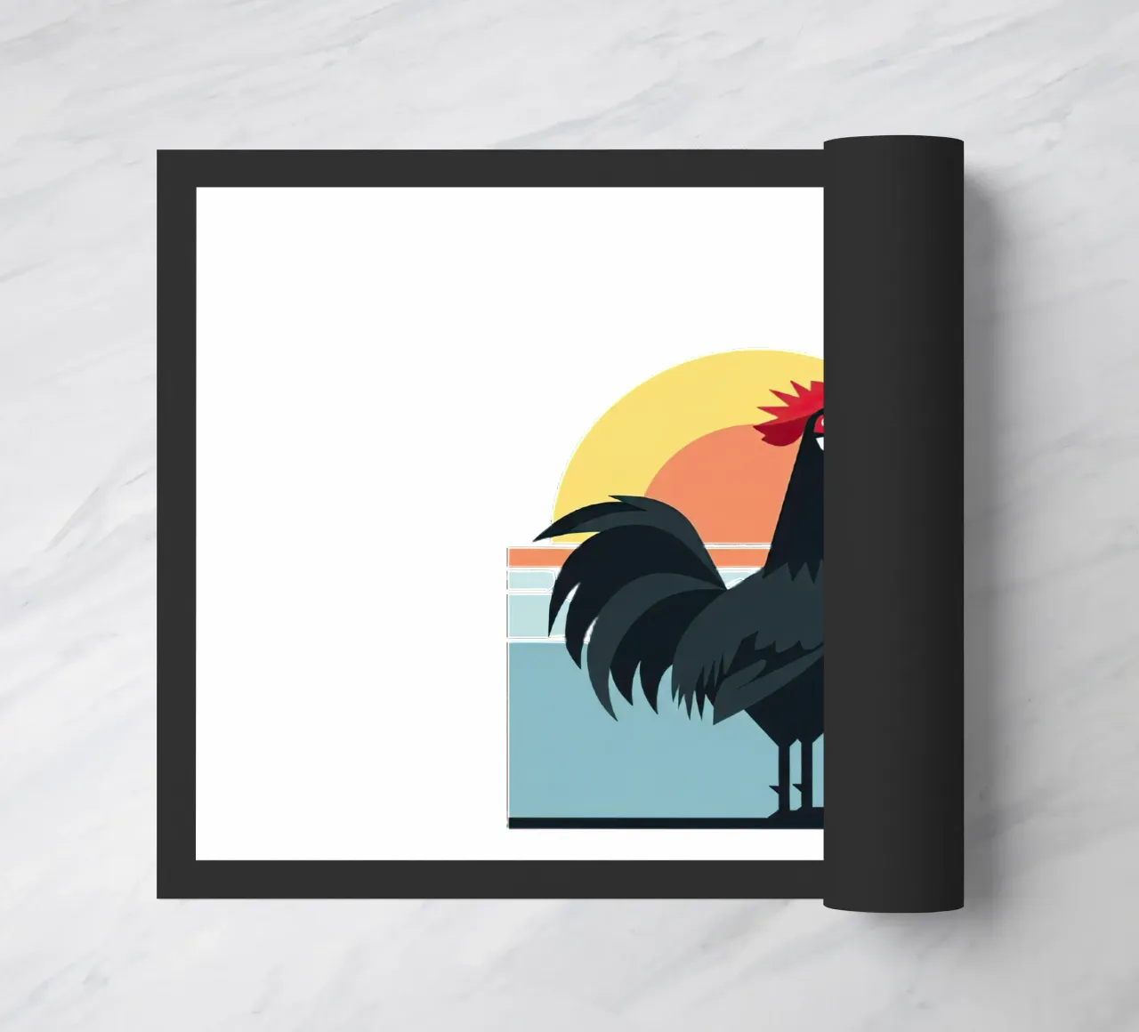 rooster crowing doormat by Minimalist vector art