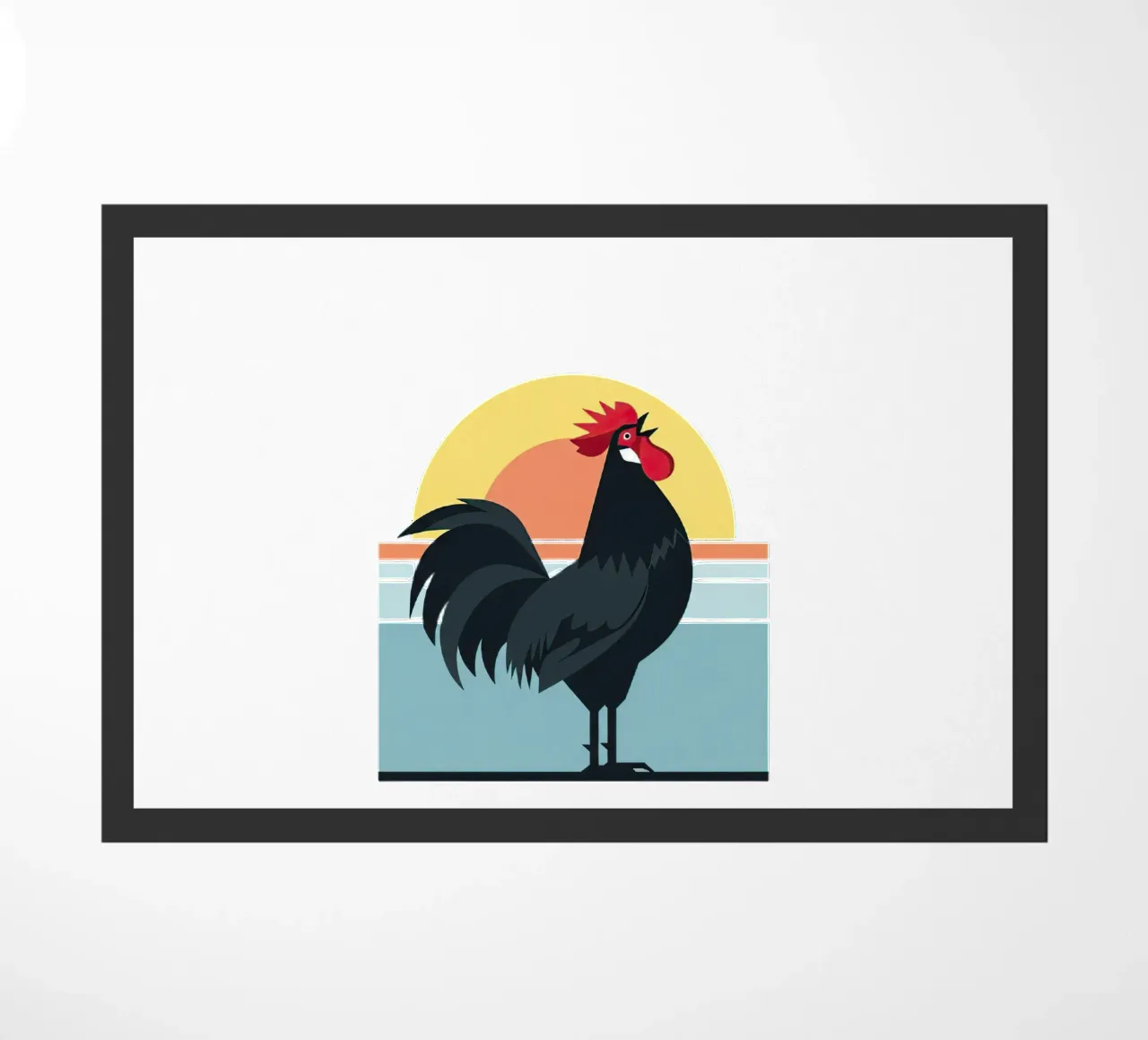rooster crowing doormat by Minimalist vector art