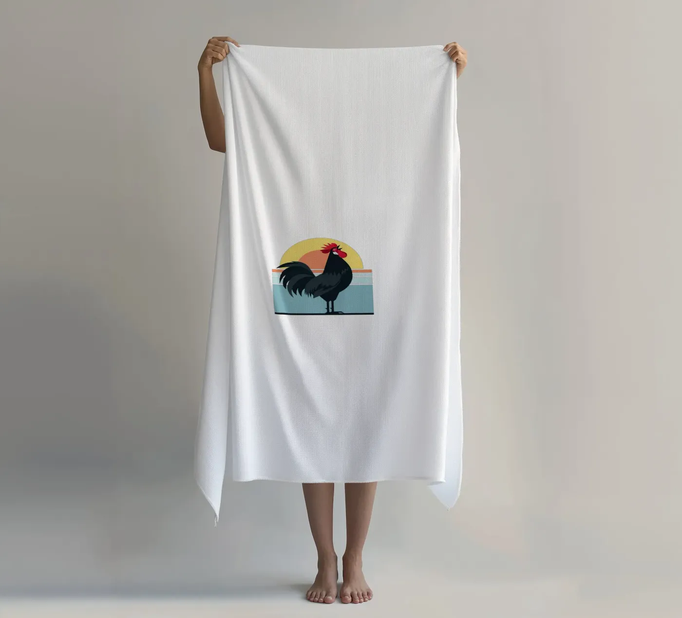 rooster crowing serviette de plage de Minimalist vector art