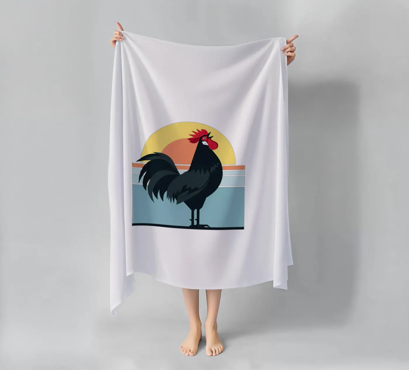 rooster crowing serviette de plage de Minimalist vector art