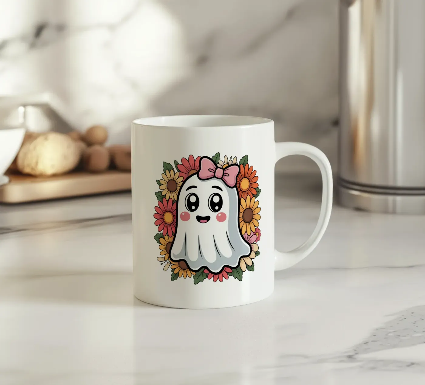Groovy ghost ceramic mug by Sasyall Graphics