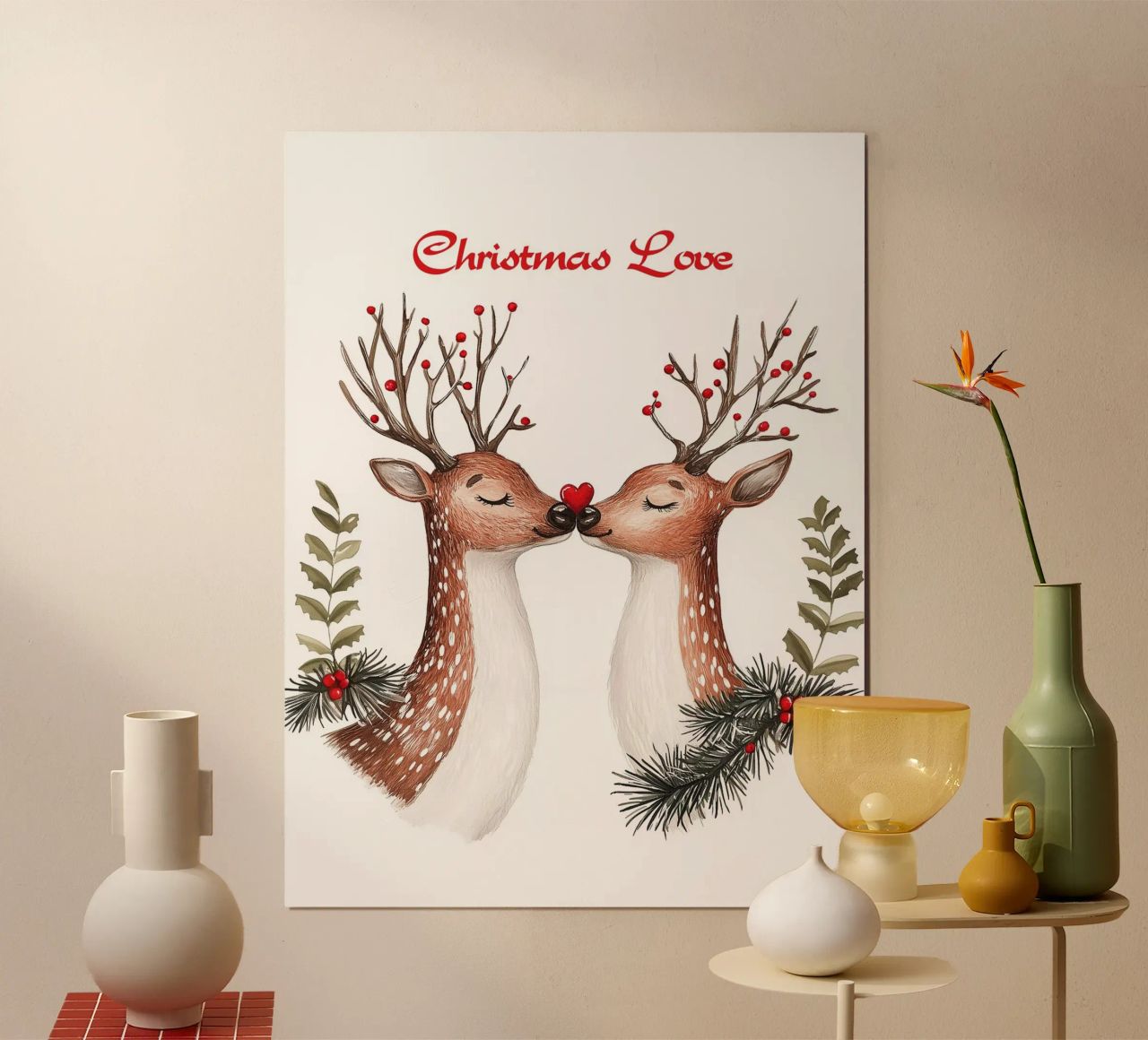 Rendier kerstliefde poster met kunststof frame van Carinaprint