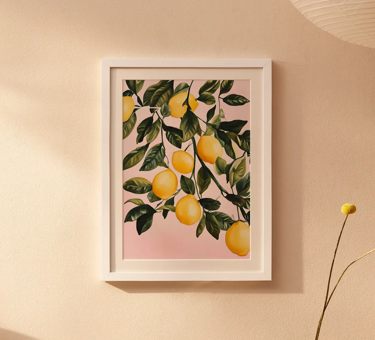 Lemon Tree Branch: Pastel Pink Mediterranean Art poster by Atelier Texture