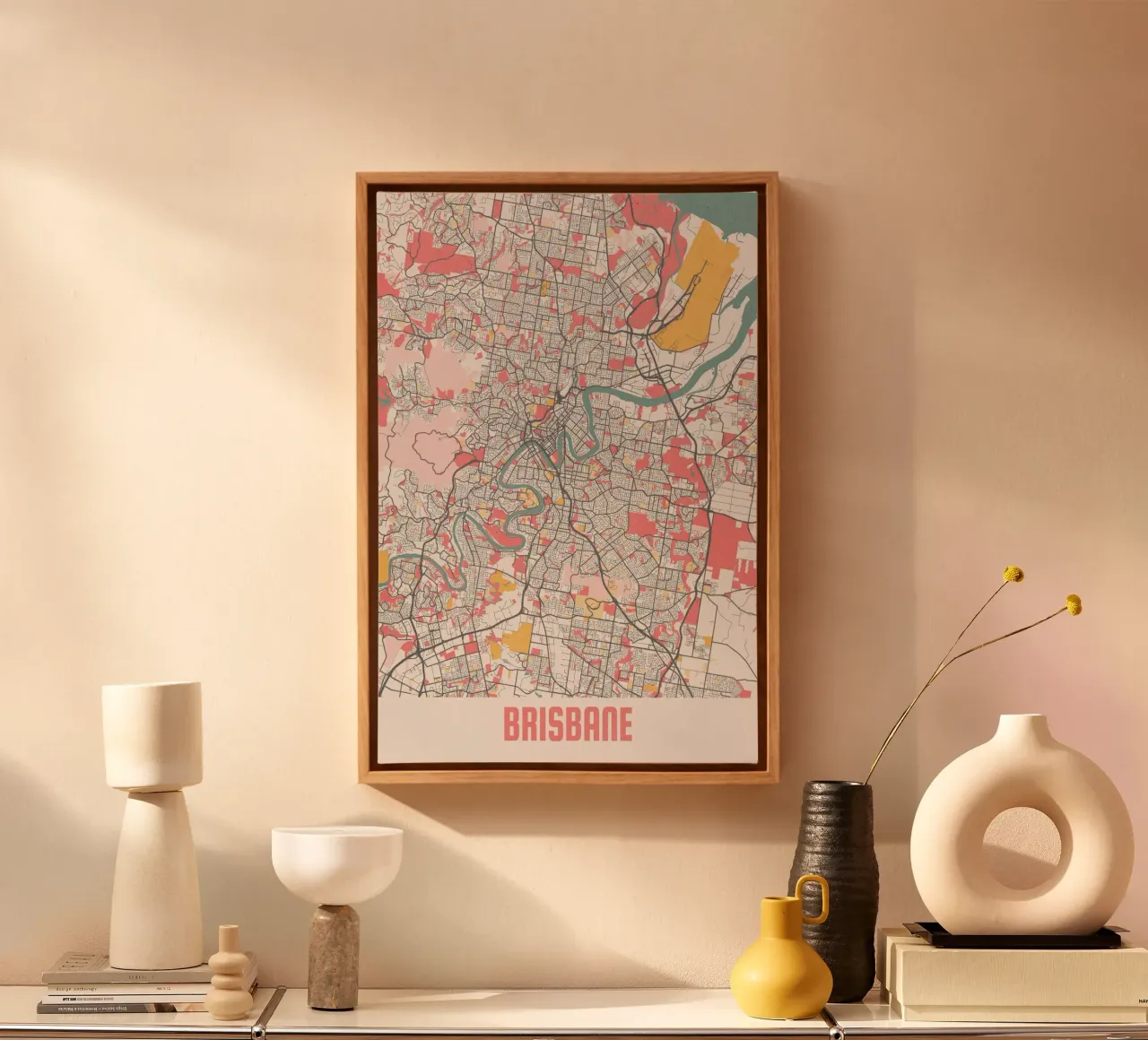 Brisbane City Map - Stijlvolle kunstdruk | FineArt Print canvas met Baklijst van MOOODZART