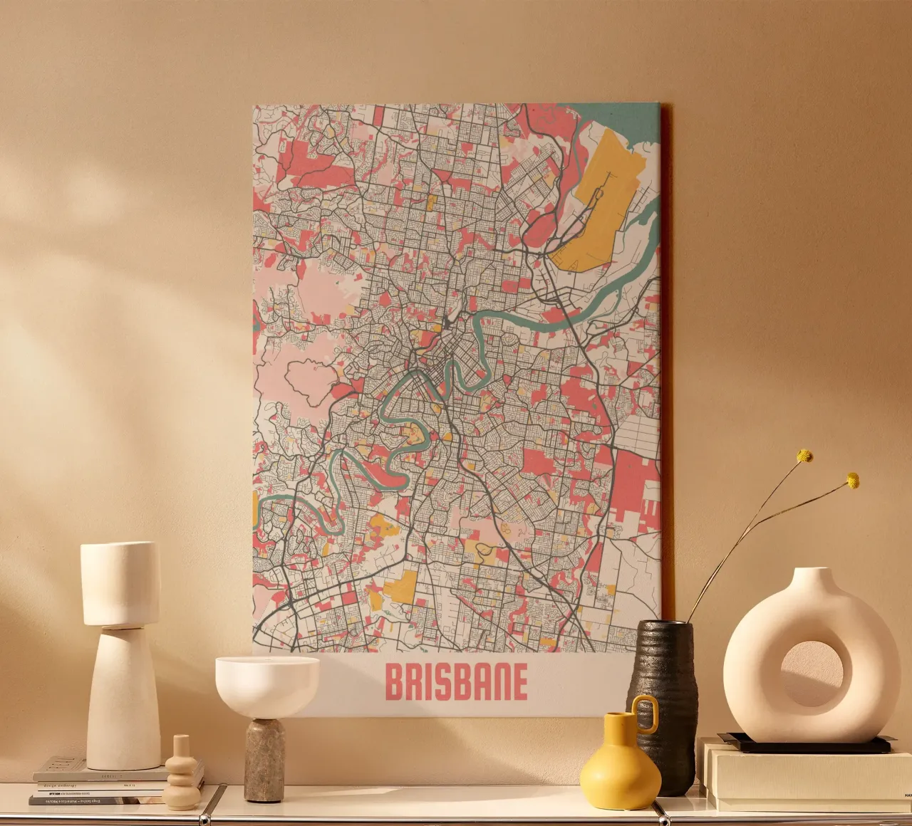 Brisbane City Map - Stijlvolle kunstdruk | FineArt Print canvas met Baklijst van MOOODZART