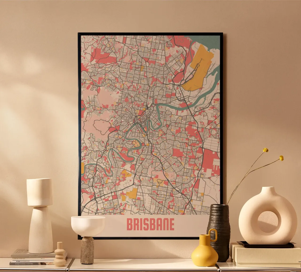 Brisbane City Map - Stylish Art Print | FineArt Print poster by MOOODZART
