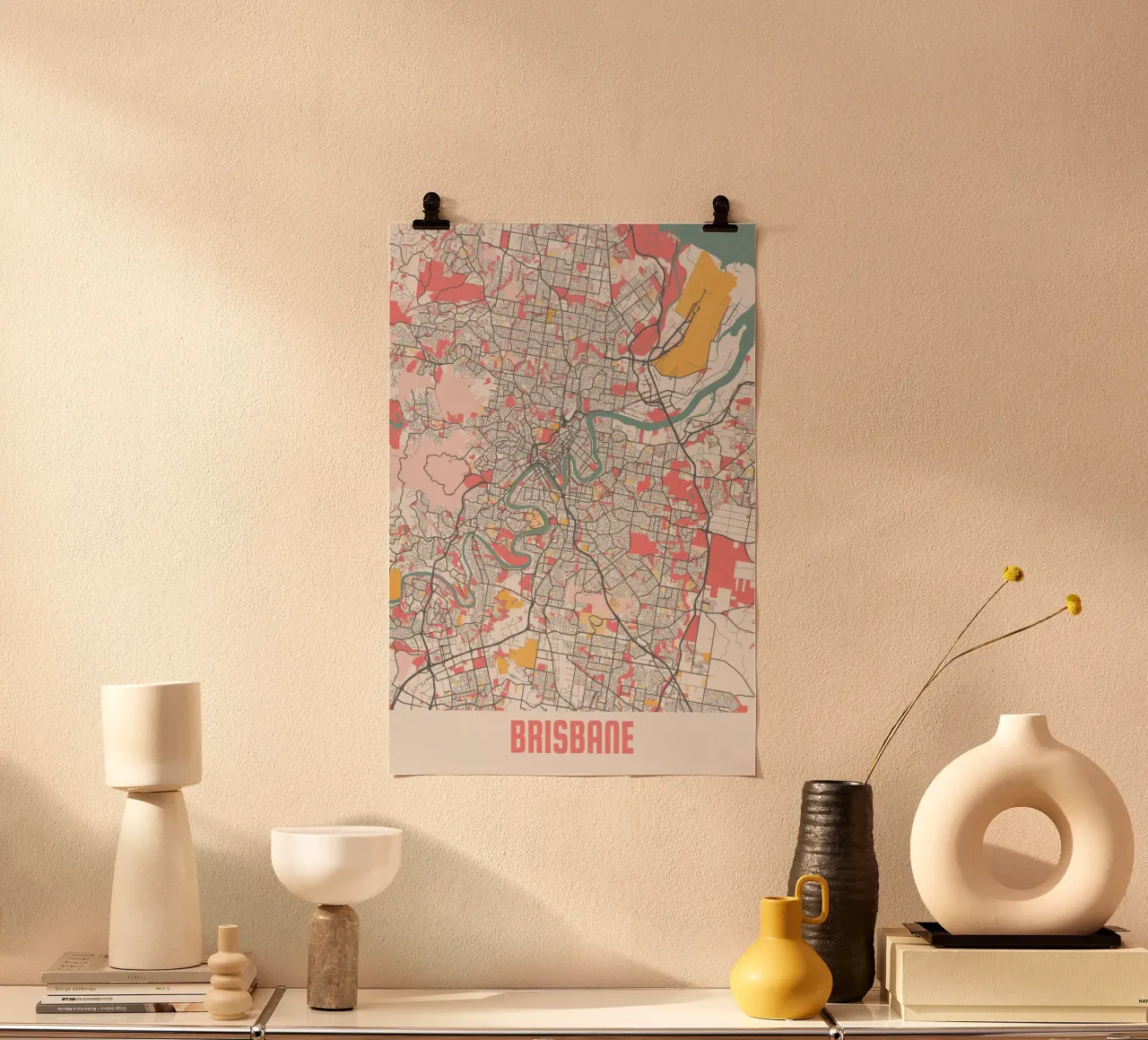 Brisbane City Map - Stylish Art Print | FineArt Print poster by MOOODZART