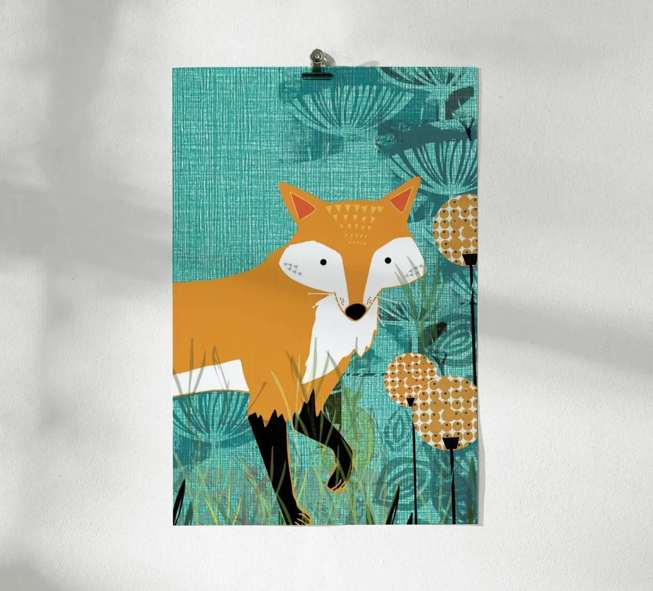 Tourquiose Fox poster con telaio in legno da Rocket68