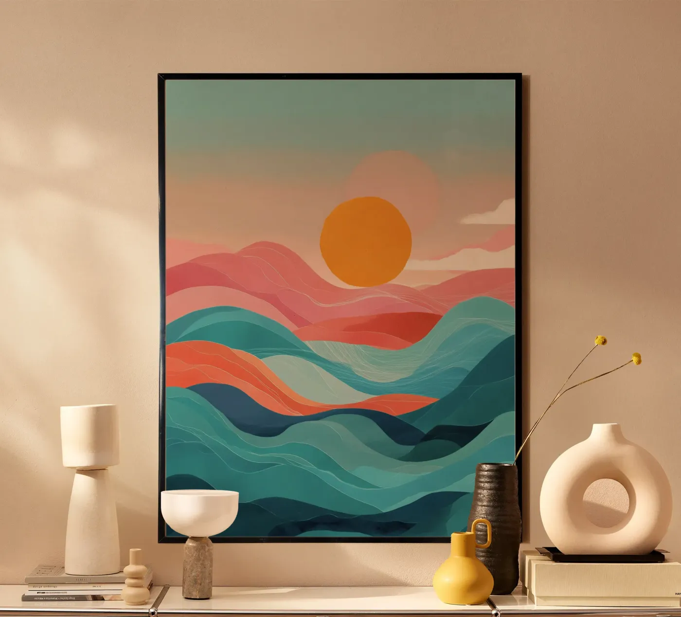 Sun Over Soft Waves poster by Amelie Rose
