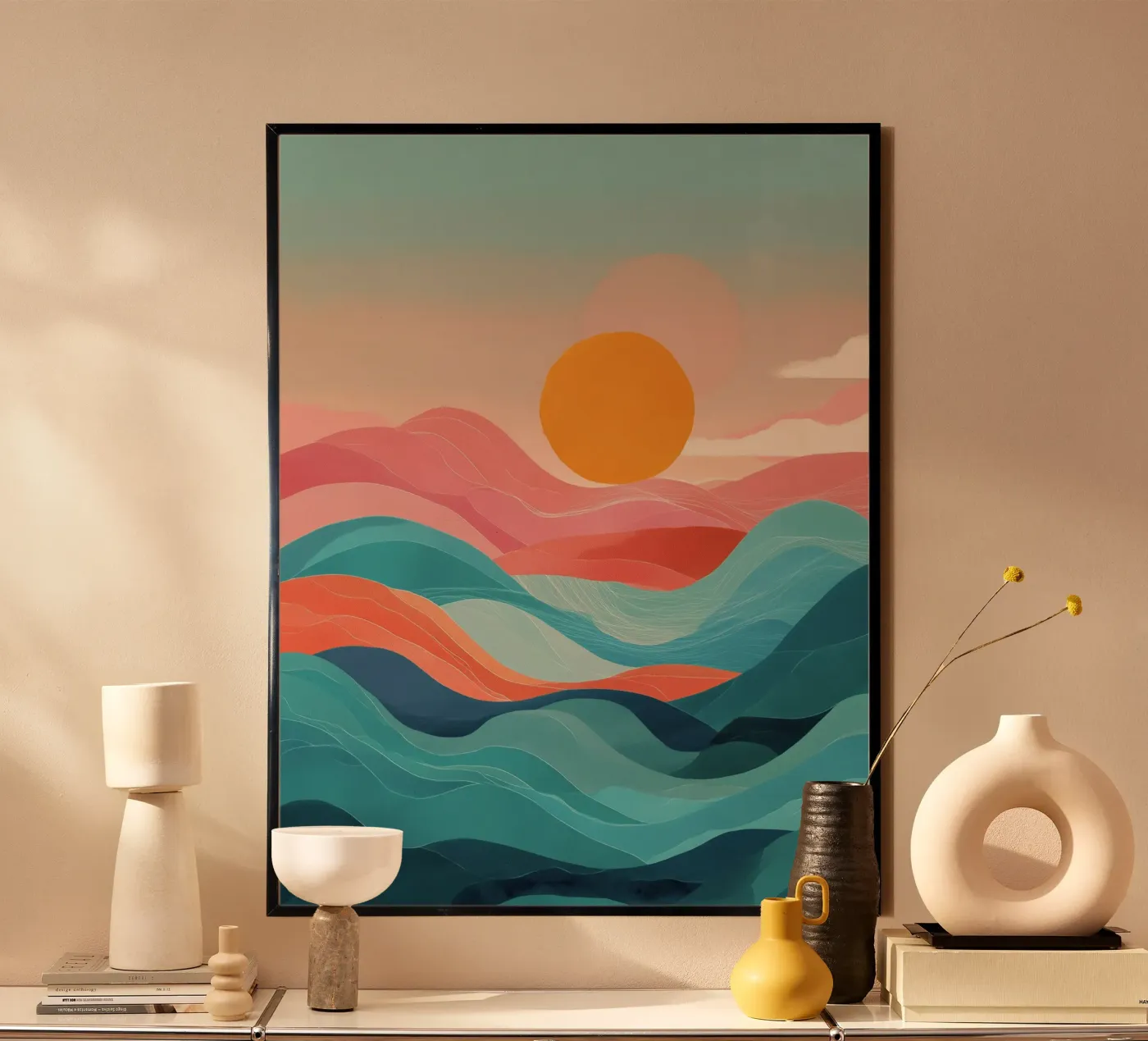 Sun Over Soft Waves poster van Amelie Rose