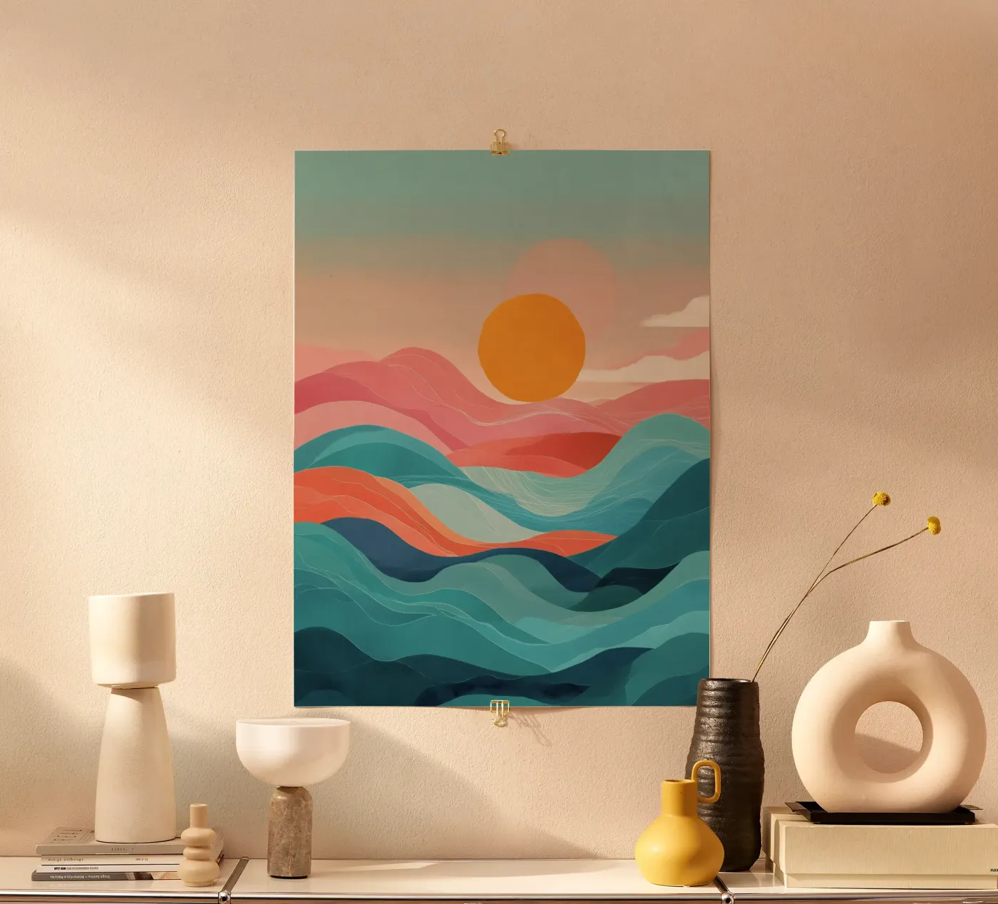 Sun Over Soft Waves poster van Amelie Rose