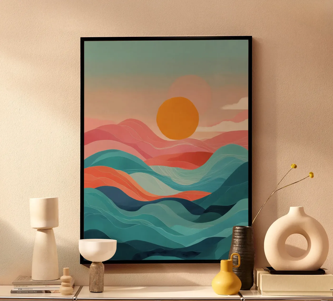 Sun Over Soft Waves poster by Amelie Rose
