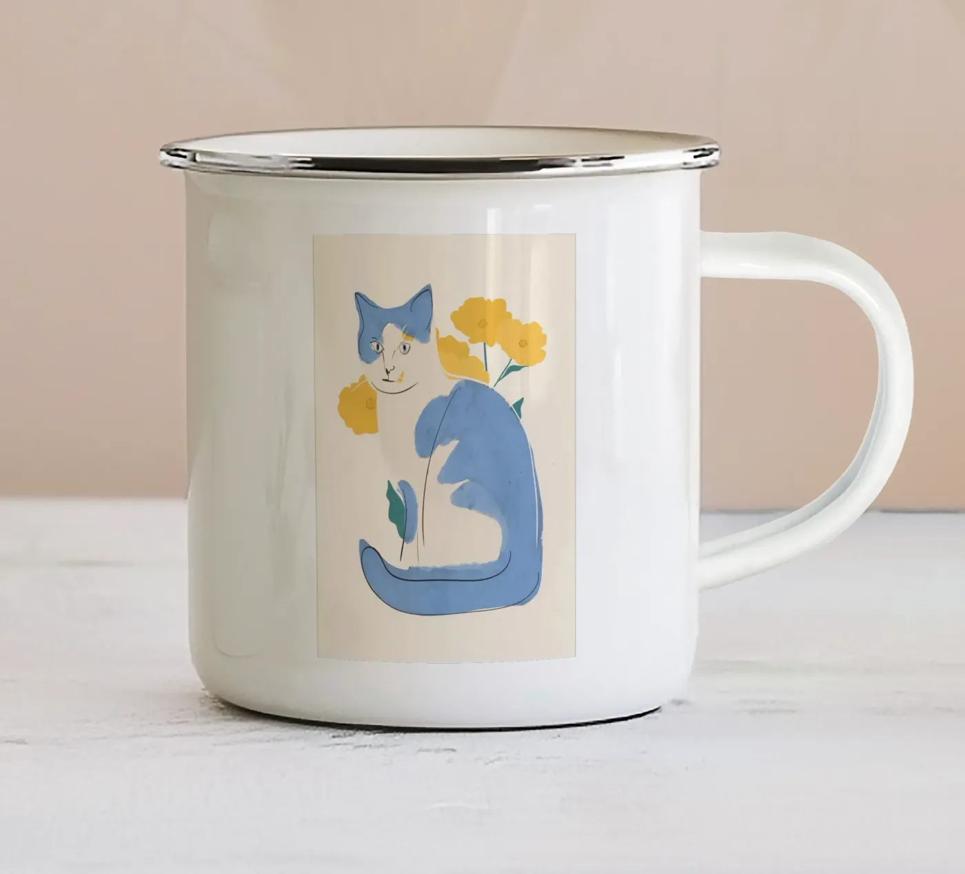 Blauwe Kat emaille mok van ThingDesign