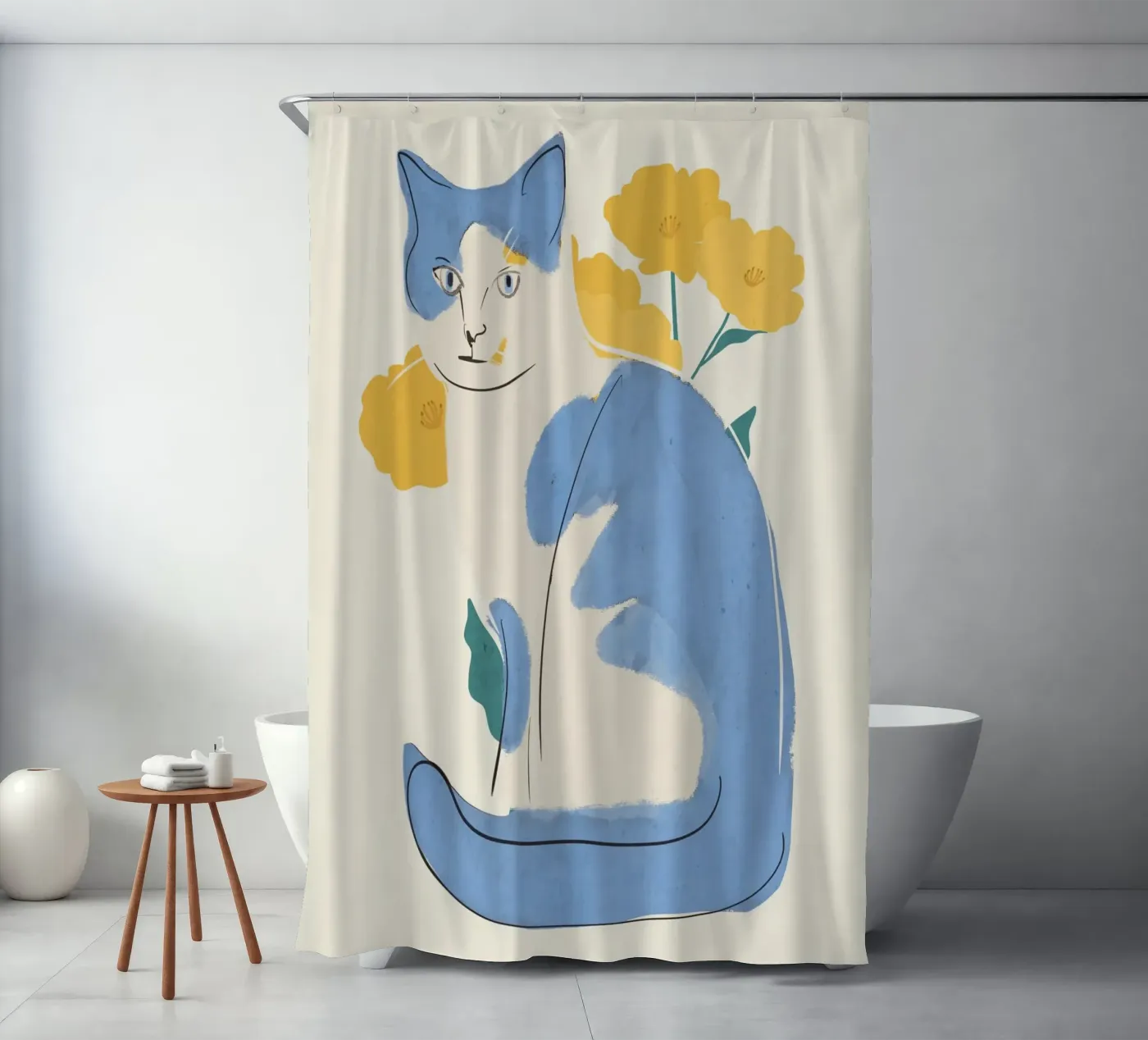 Blauwe Kat douchegordijn van ThingDesign