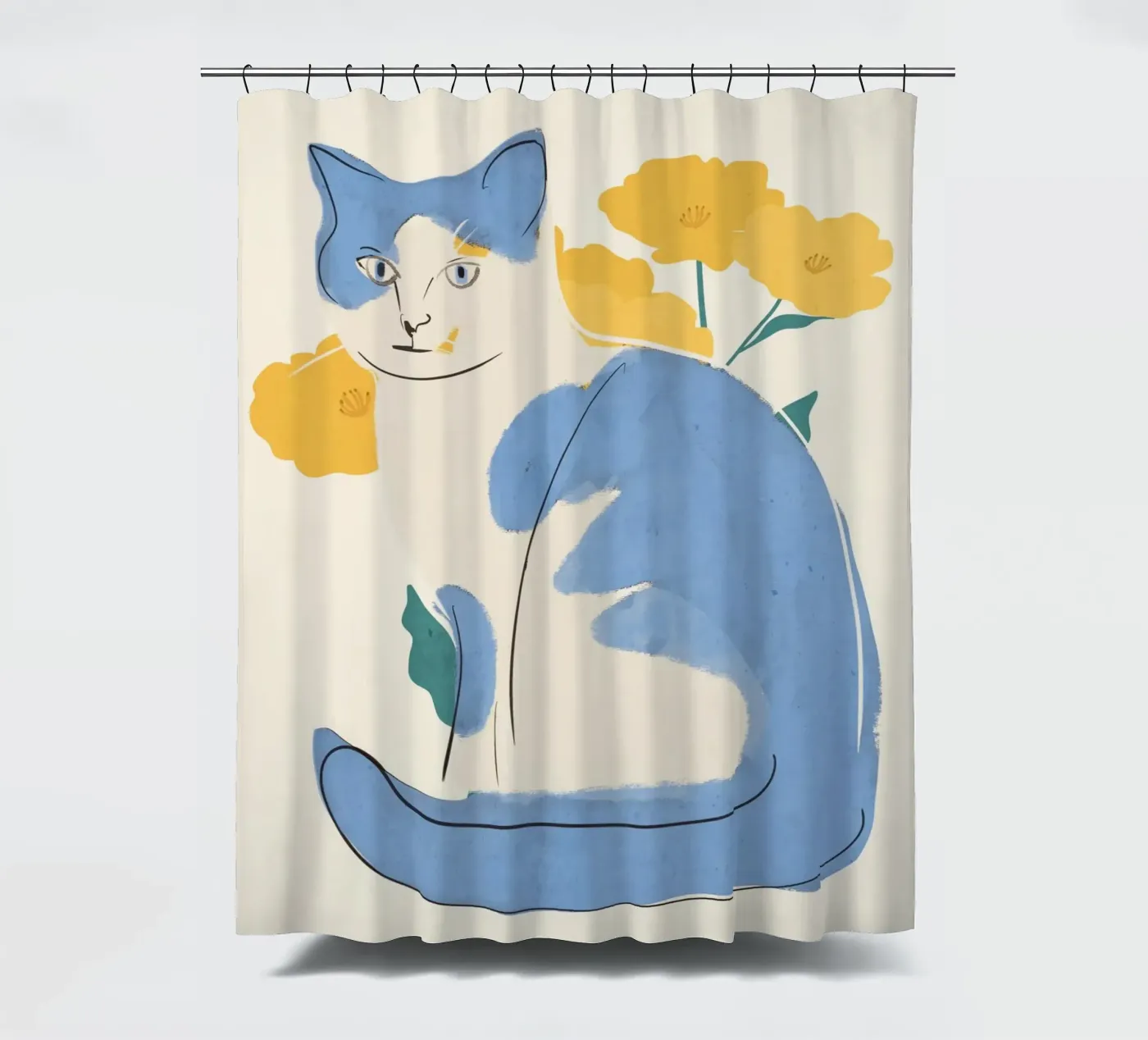 Blauwe Kat douchegordijn van ThingDesign