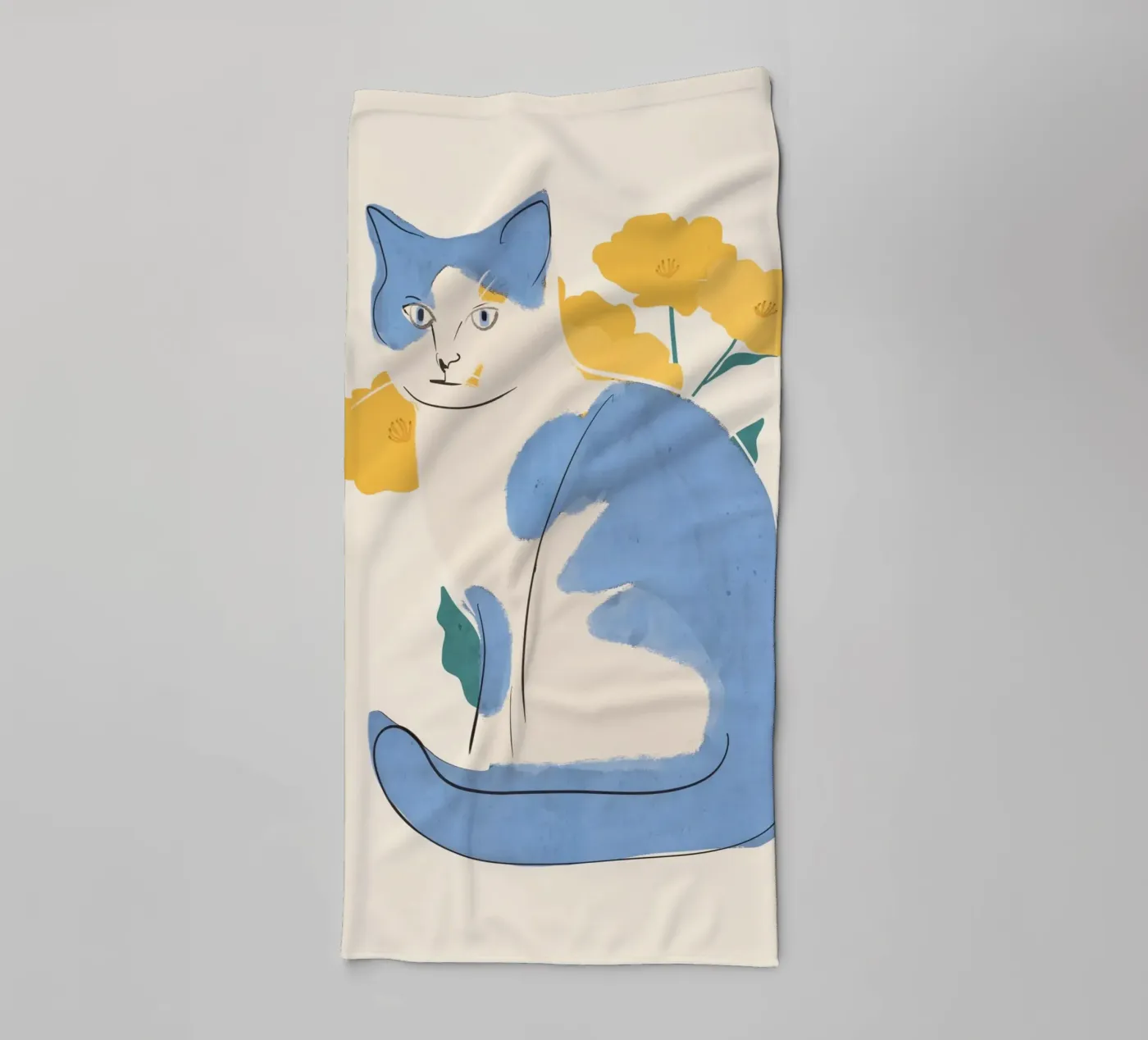Blauwe Kat badhanddoek van ThingDesign
