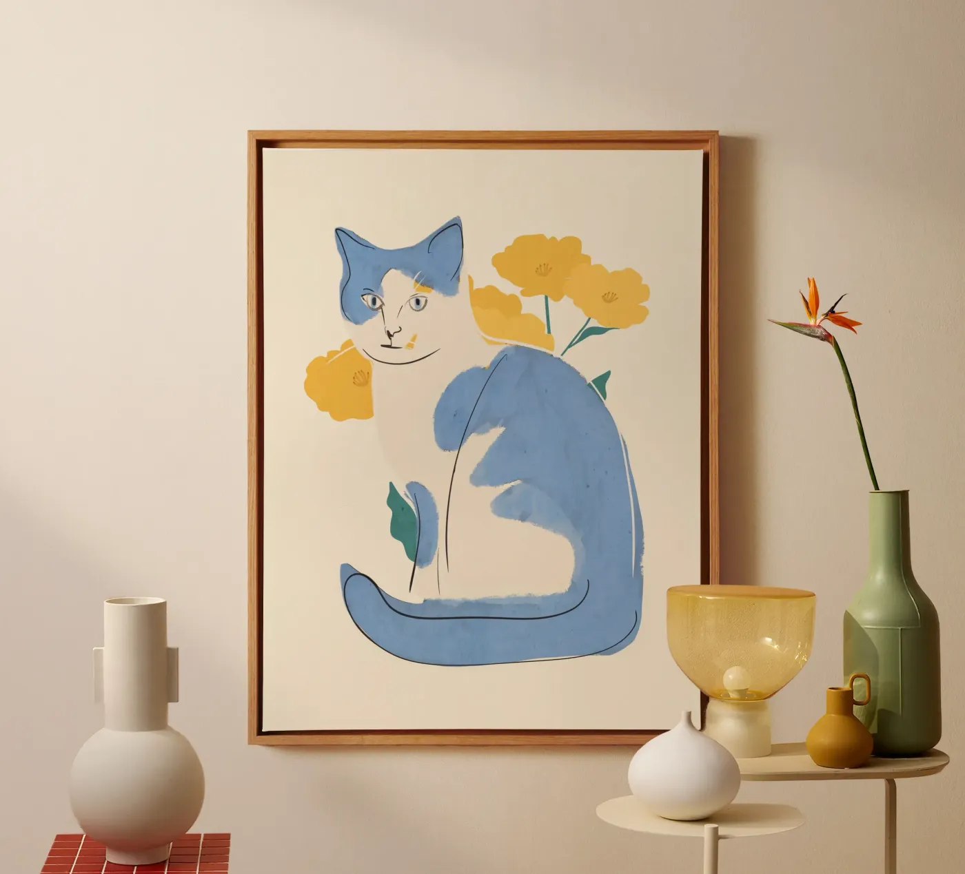 Blauwe Kat canvas van ThingDesign