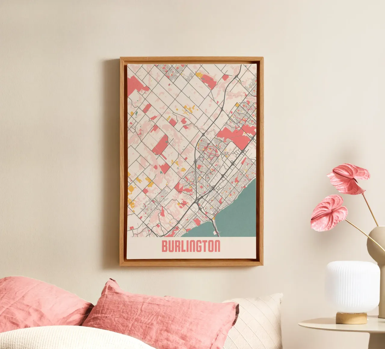 Burlington stadsplattegrond - Stijlvolle kunstdruk | FineArt Print canvas met Baklijst van MOOODZART
