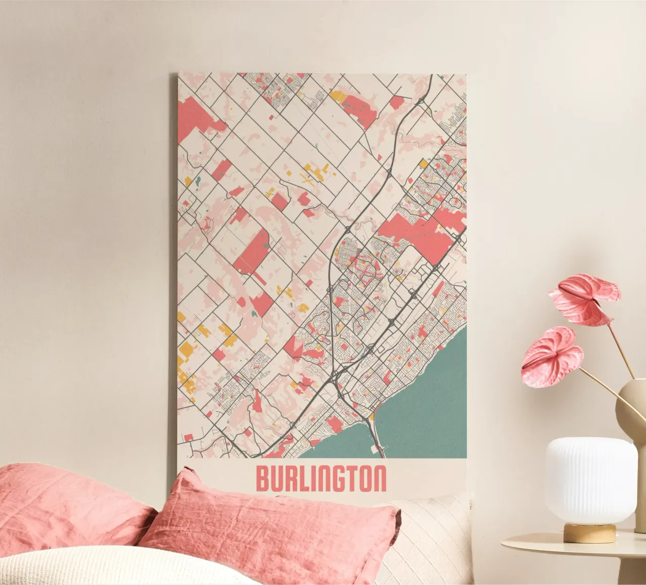 Burlington stadsplattegrond - Stijlvolle kunstdruk | FineArt Print canvas met Baklijst van MOOODZART