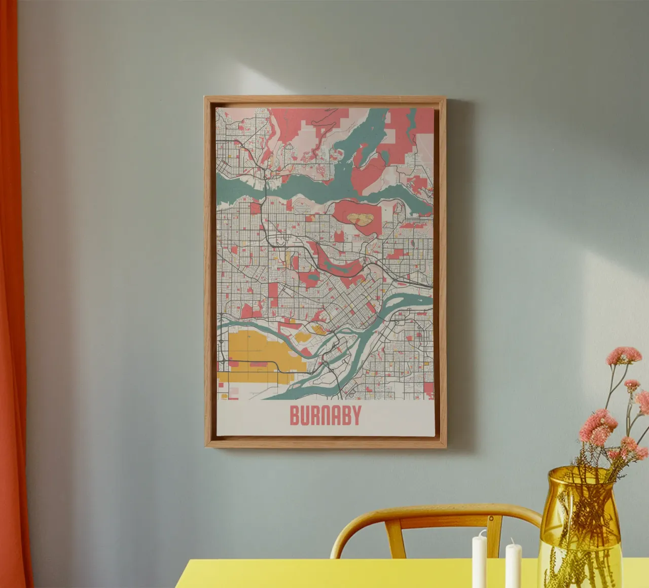 Burnaby City Map - Stylish Art Print | FineArt Print canvas with Floater frame by MOOODZART
