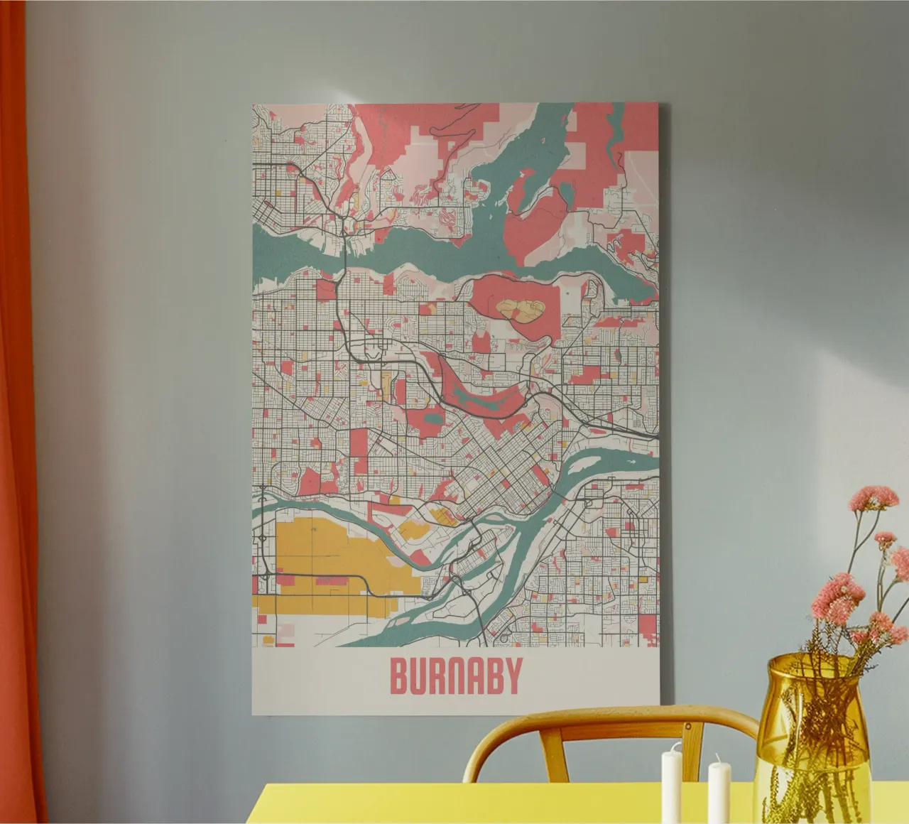 Burnaby City Map - Stylish Art Print | FineArt Print canvas with Floater frame by MOOODZART