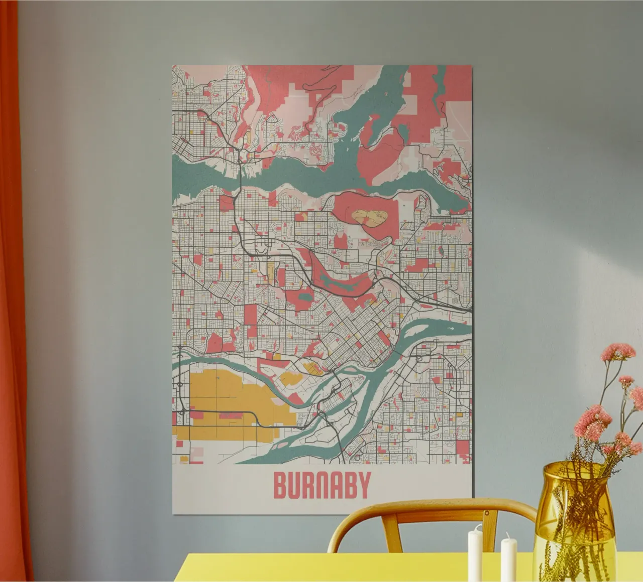 Mapa de la ciudad de Burnaby - Impresión artística con estilo | FineArt Print poster con marco de plástico de MOOODZART