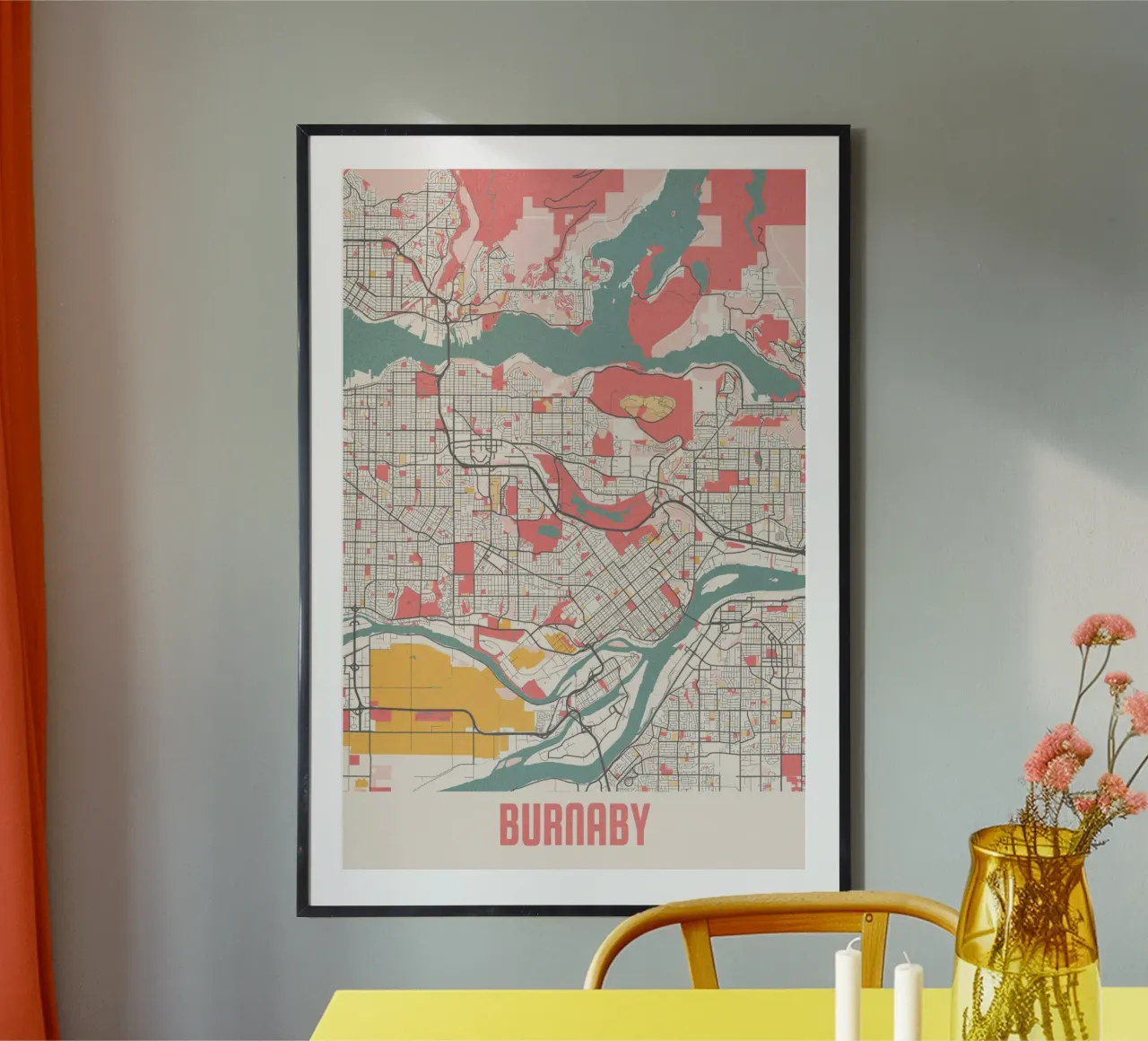 Mapa de la ciudad de Burnaby - Impresión artística con estilo | FineArt Print poster con marco de plástico de MOOODZART