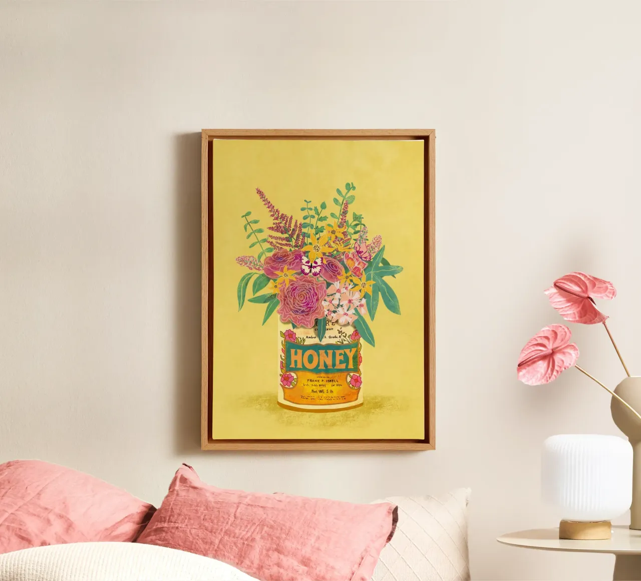 Fiori in un barattolo di miele vintage tela con Cornice a cassetta da Raissa Oltmanns
