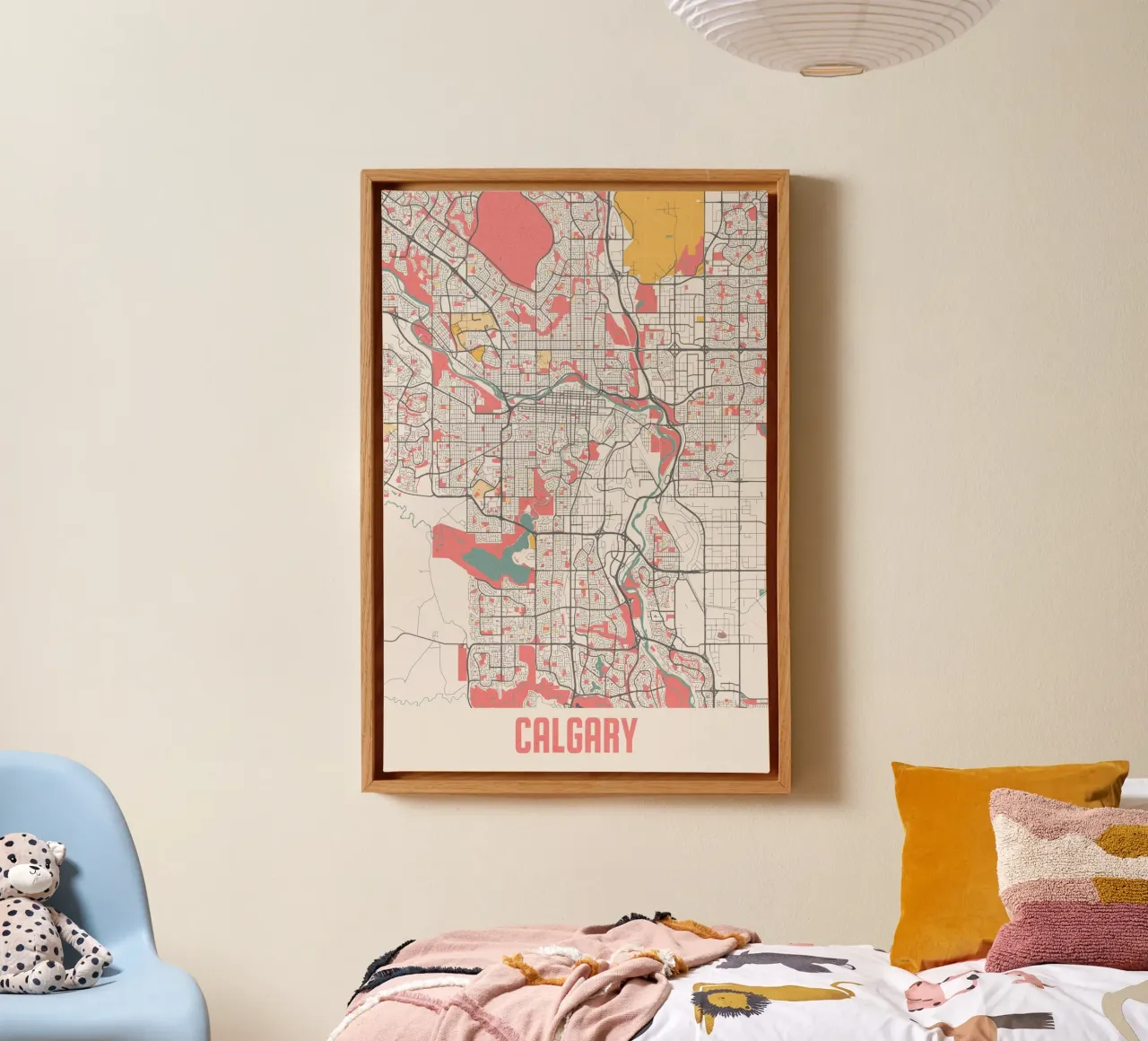 Calgary City Map - Stijlvolle kunstdruk | FineArt Print canvas met Baklijst van MOOODZART