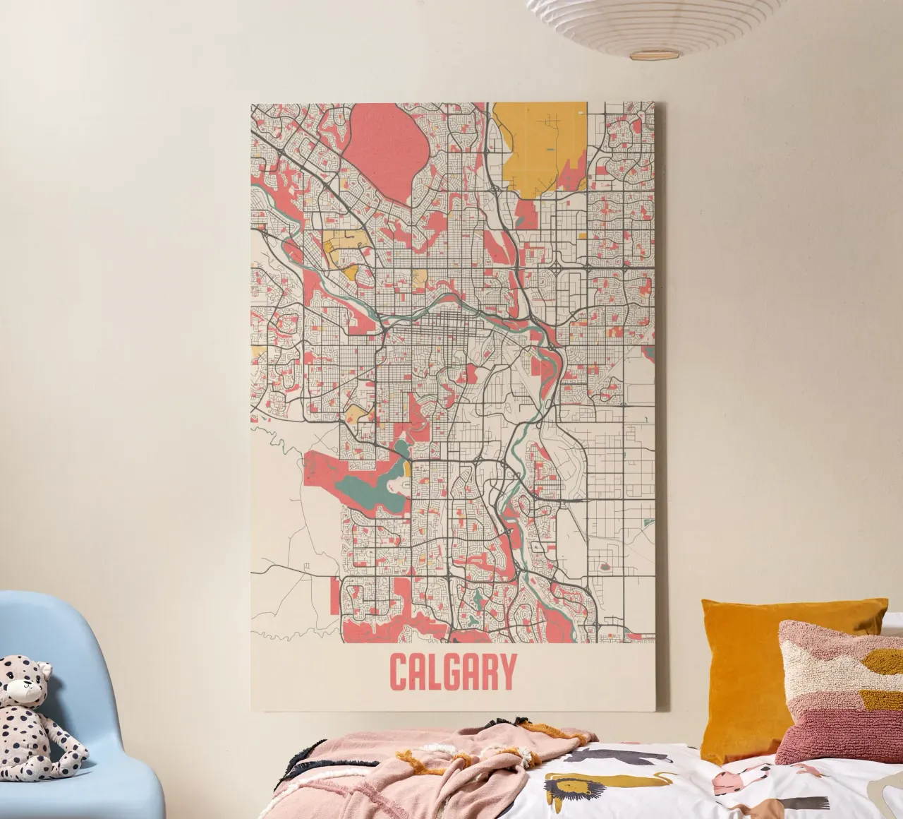 Calgary City Map - Stijlvolle kunstdruk | FineArt Print canvas met Baklijst van MOOODZART