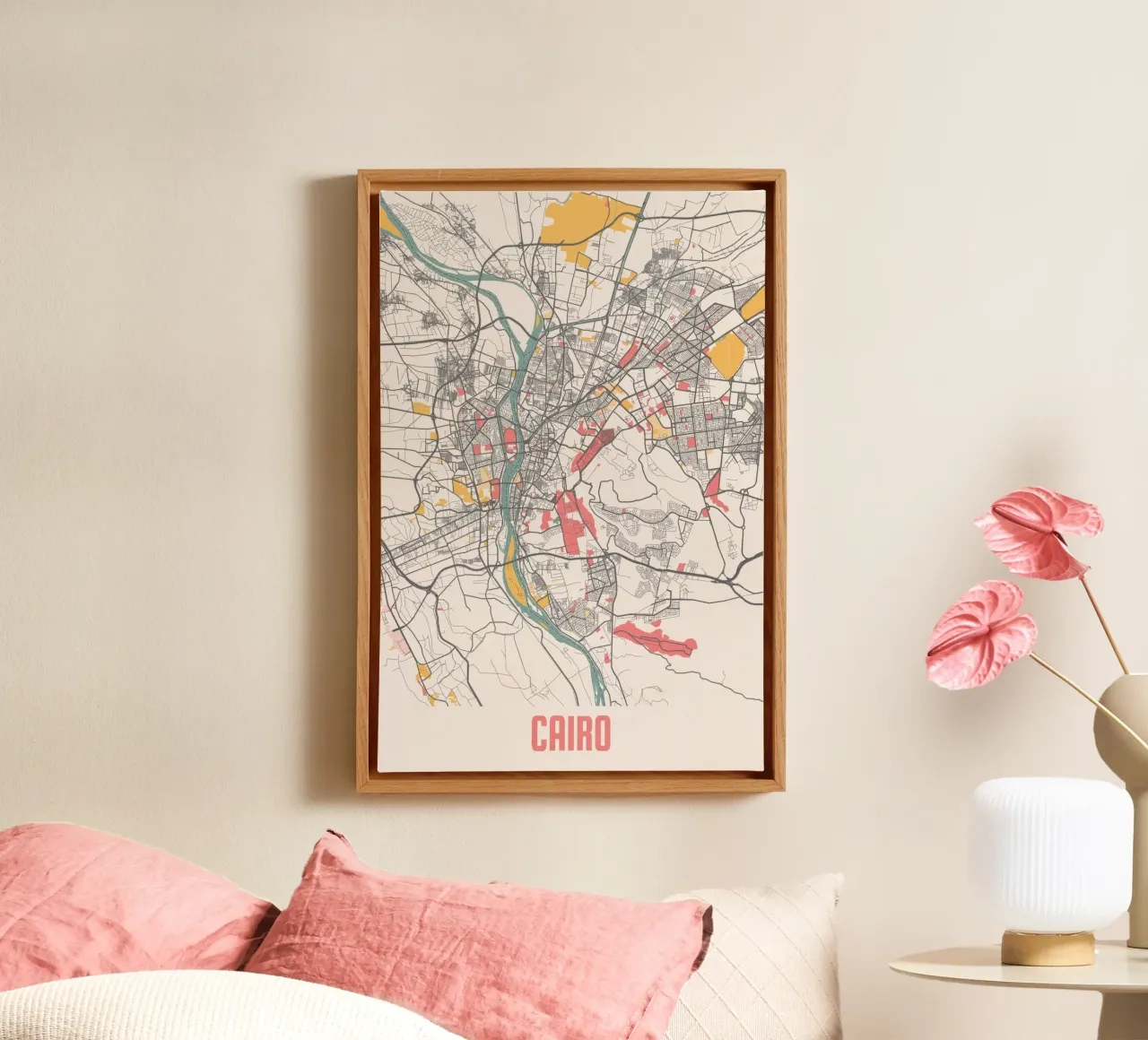 Cairo City Map - Stylish Art Print | FineArt Print canvas with Floater frame by MOOODZART