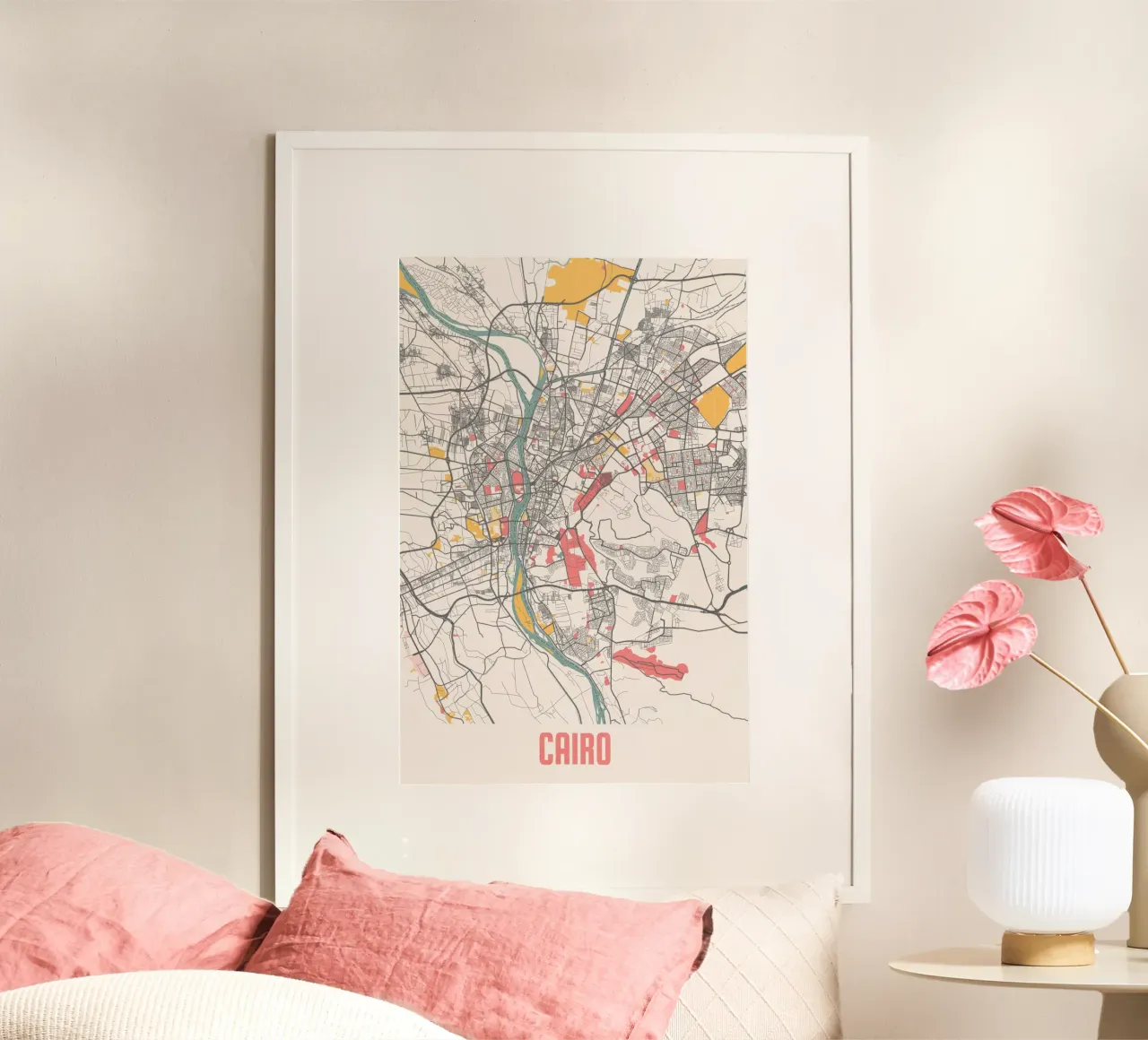 Kaart van de stad Caïro - Stijlvolle kunstdruk | FineArt Print poster met kunststof frame van MOOODZART