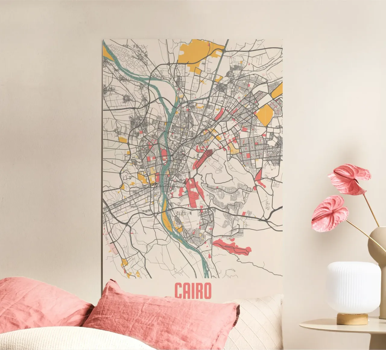 Kaart van de stad Caïro - Stijlvolle kunstdruk | FineArt Print poster met kunststof frame van MOOODZART
