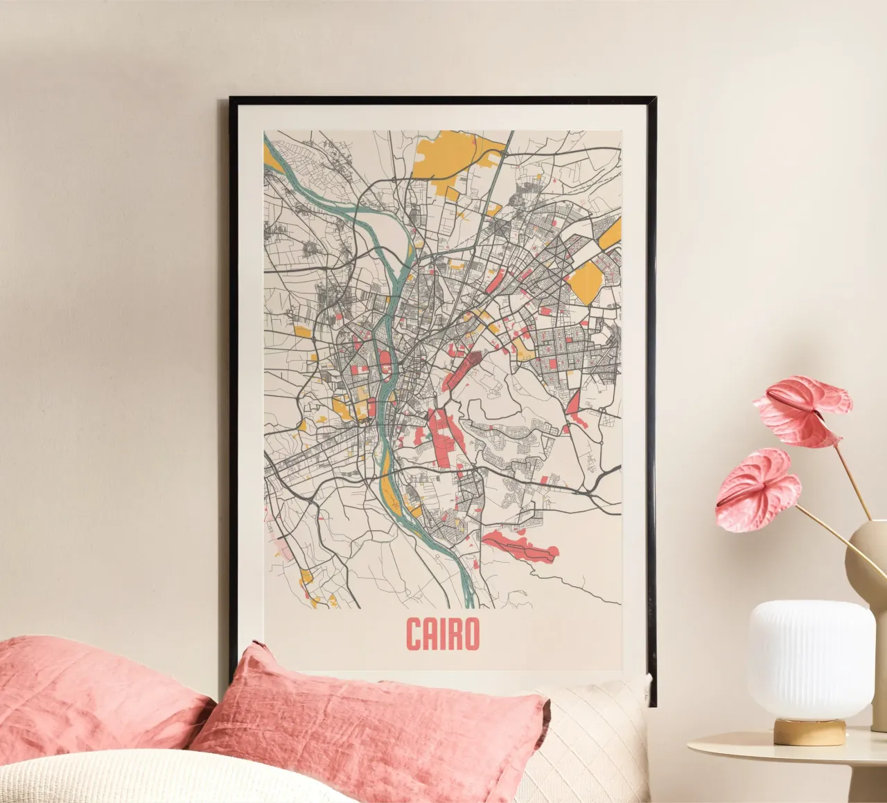 Kaart van de stad Caïro - Stijlvolle kunstdruk | FineArt Print poster met kunststof frame van MOOODZART