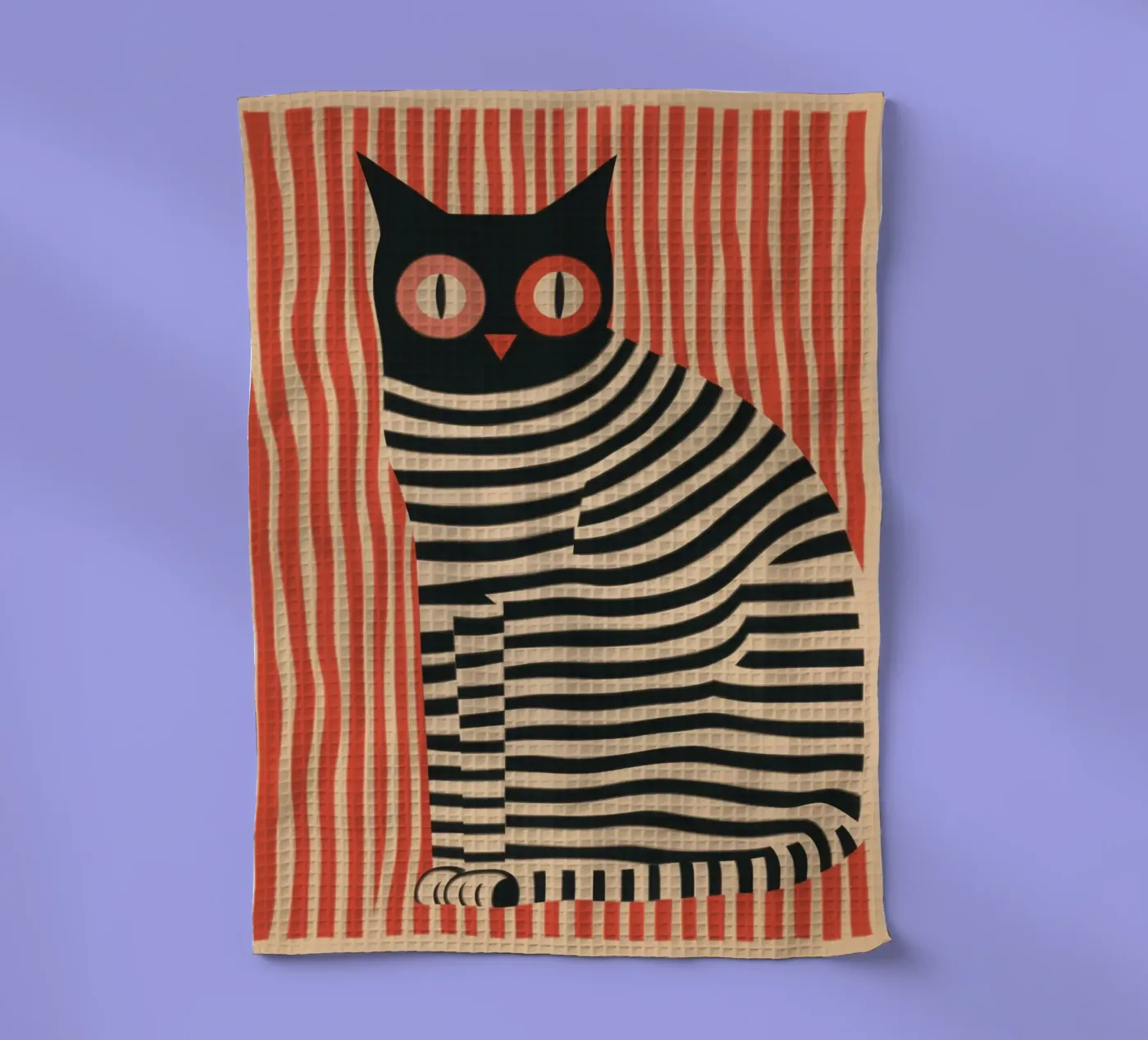 striped cat devil tea towel by Autofocus