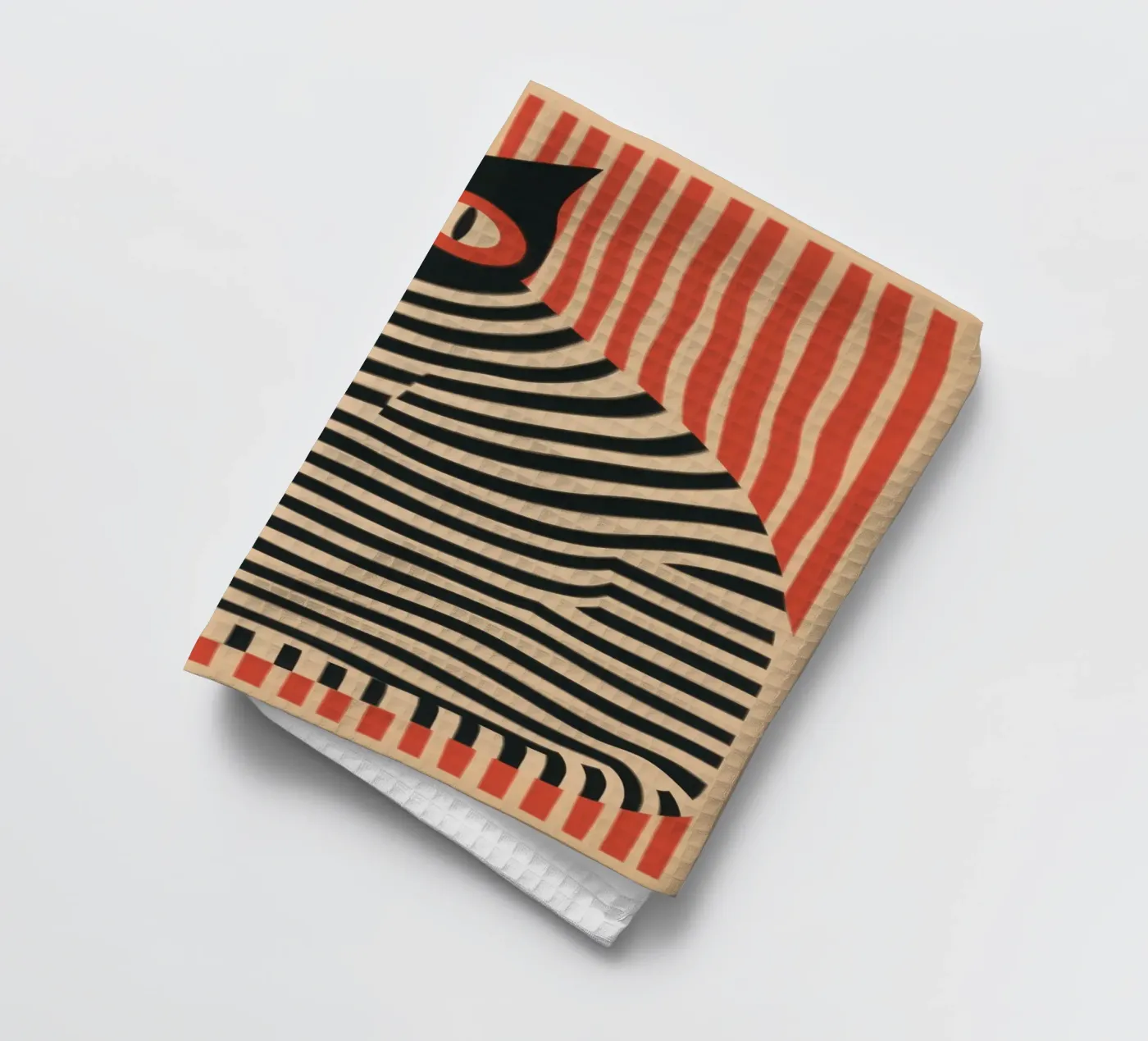 striped cat devil tea towel by Autofocus