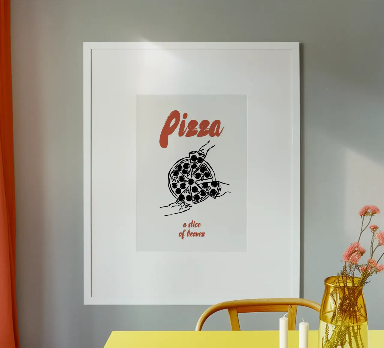 Boho Vacation 5 Pizza poster avec cadre en bois de Boho Print Collection