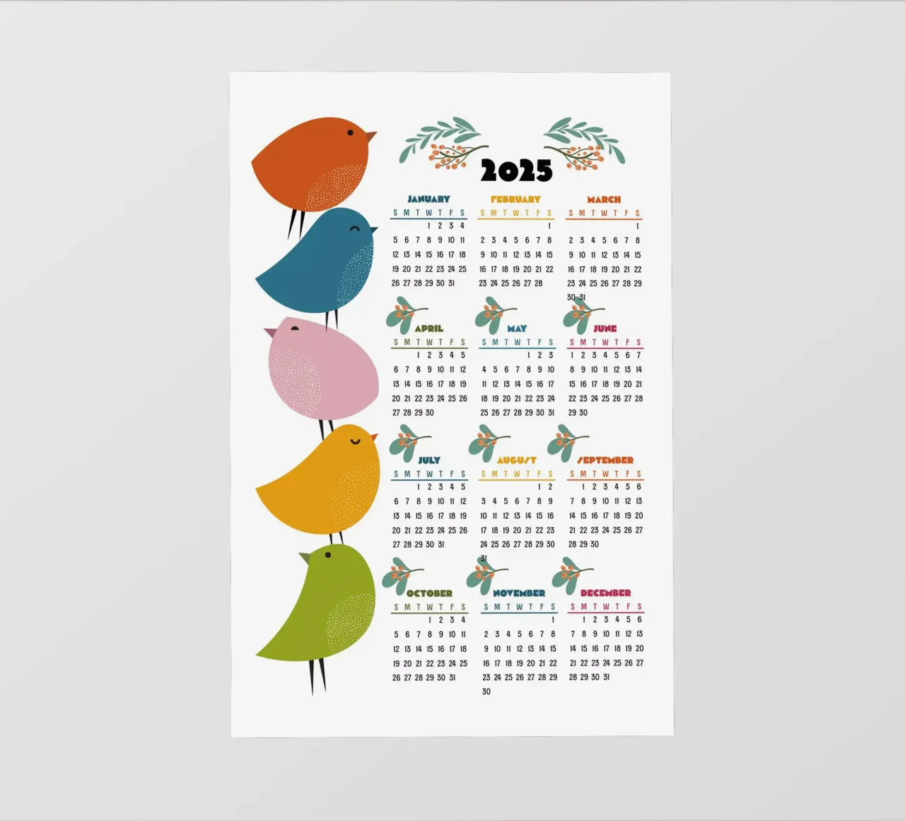 Calendar 2025 Birdsong - English version telo in pvc da 2fevrierArtStudio