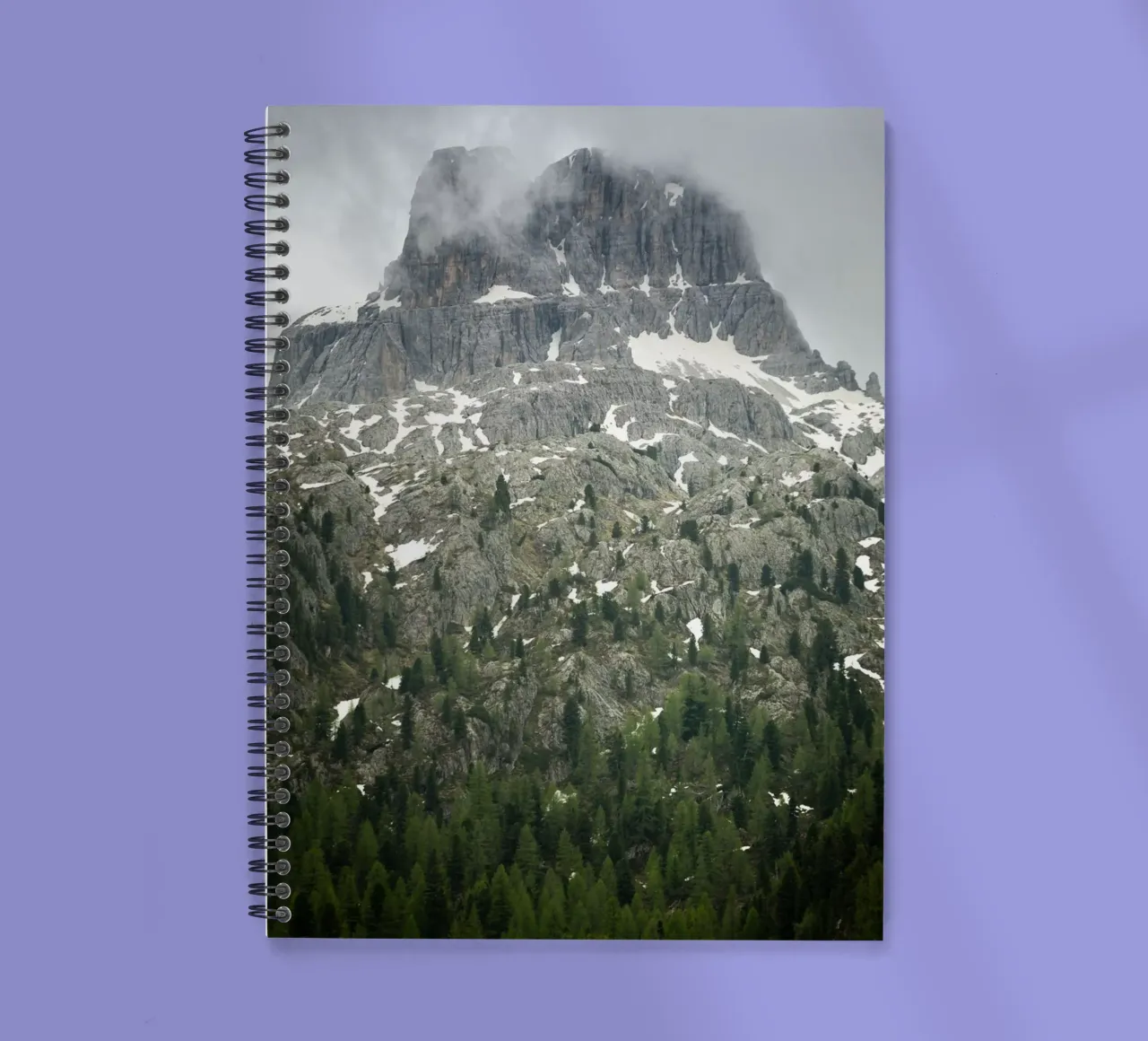 Grey mountain with trees spiral notebook by karijn_landscapes