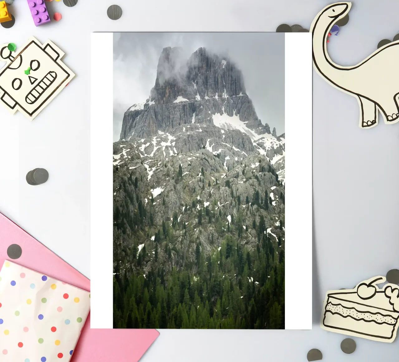 Grey mountain with trees sticker sheet by karijn_landscapes