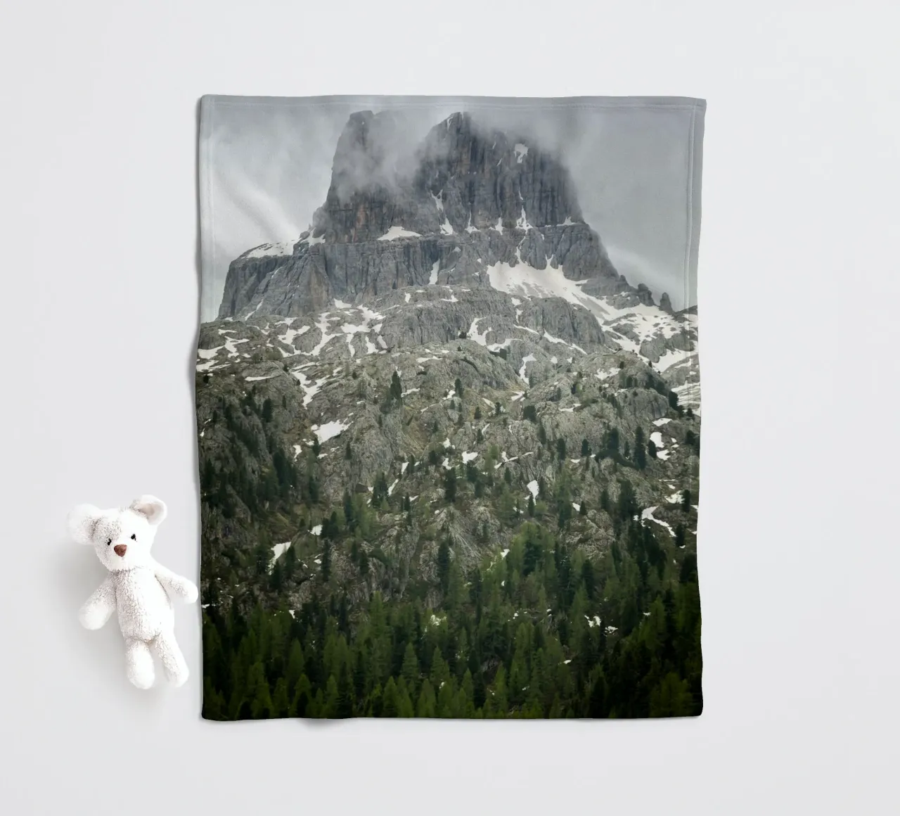 Grey mountain with trees fleece blanket by karijn_landscapes